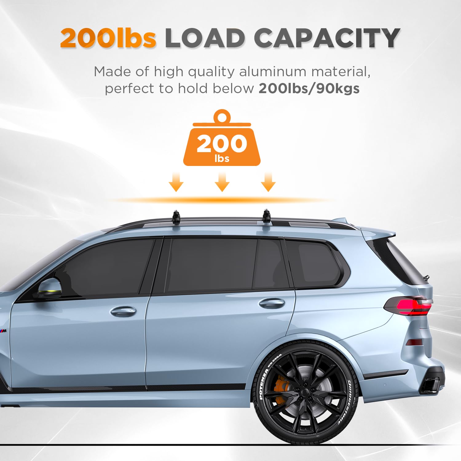 TANX Roof Rack Cross Bars with 4 Anti-Theft Locks | Heavy-Duty Universal Roof Rack (200lbs Capacity) | Universal Cross Bars That Fit Most Raised Side Rails Vehicles/SUVs (with Gap Design)