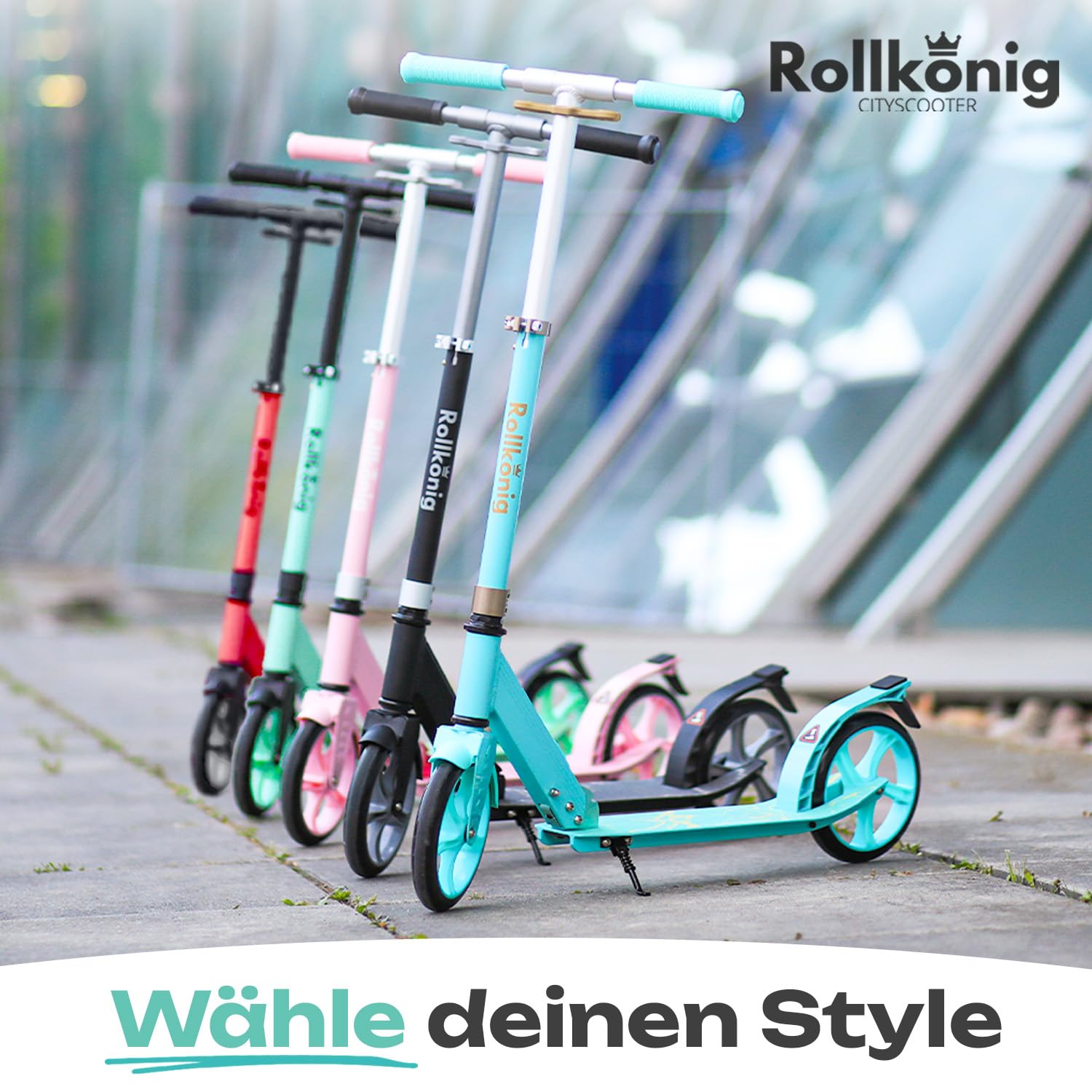 Rollkönig ® Scooter für Kinder ab 5 Jahren I Der Faltbare City-Scooter mit großen Rädern I Tret-Roller für Erwachsene mit bis zu 100kg Tragkraft