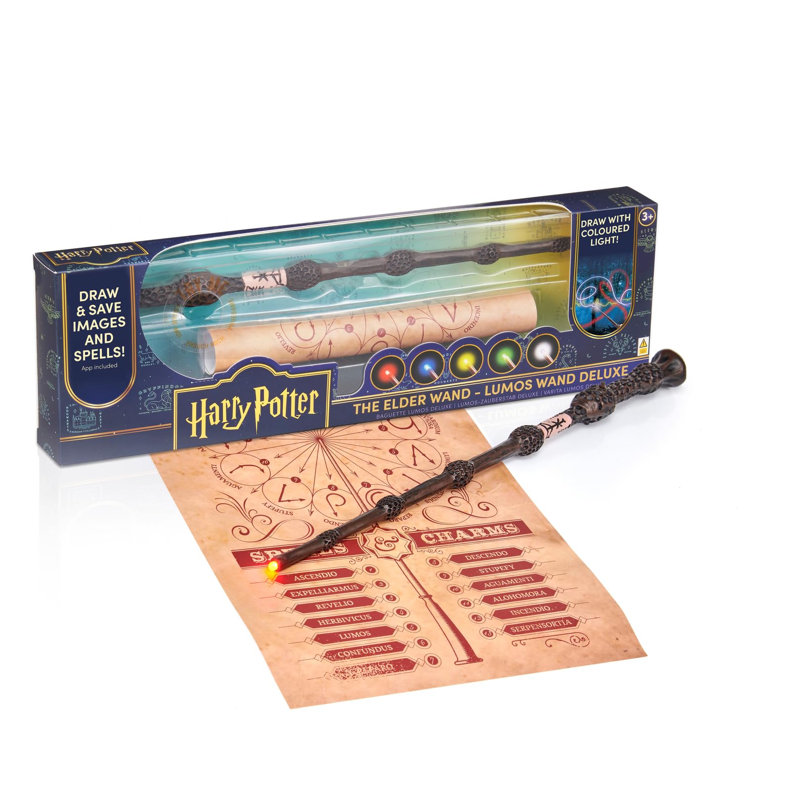 WOW! STUFF Harry Potter Luminous Wand Elder Wand Movie Replica Resin with LED Colour Changing App & Magic Chart Size Approx. 35.0 cm Battery Operated