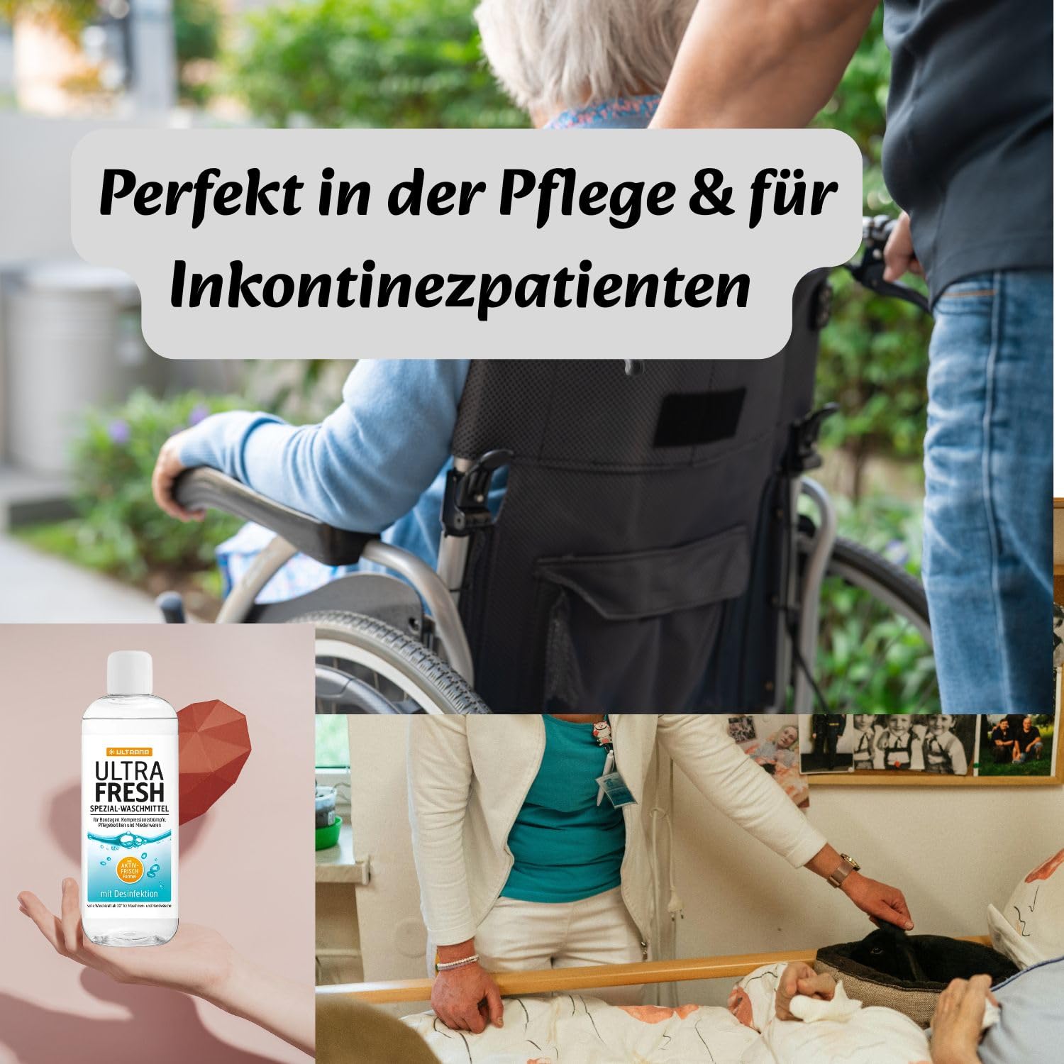 Ultrana Ultra Fresh Desinfektionswaschmittel 500 ml + Olanmarp Wäschenetz | Hygiene Waschmittel Konzentrat fuer Inkontinenzwaesche und Pflegetextilien – Made in Germany, biologisch abbaubar