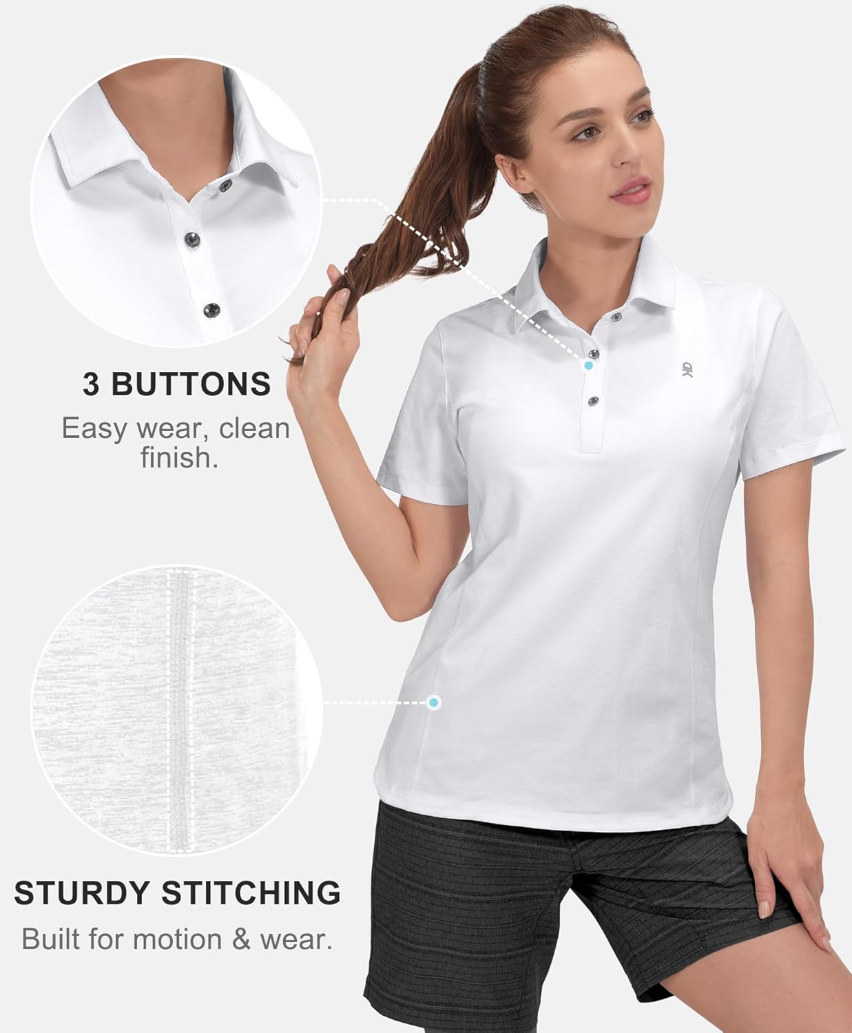 Little Donkey Andy Women's Golf Polo Lightweight Quick Dry Collared 3-Buttons T Shirt UPF 50+ Moisture Wicking Short Sleeve