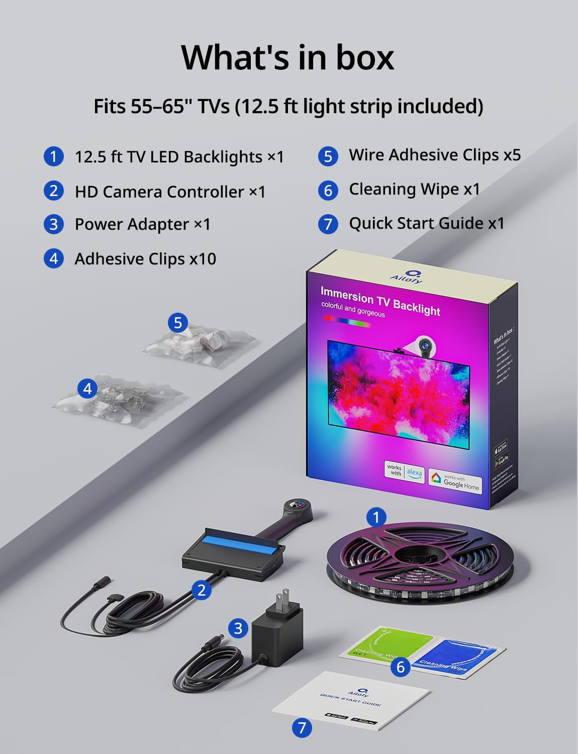 Ailofy TV Backlight with Camera, 12.5ft LED Strip Lights Behind The Monitor, Sync to 55-65 inch TVs Screen, Movie Game Mode, Color Changing TV Lights, Work with Alexa&Google Assistant, App Control - Image 9