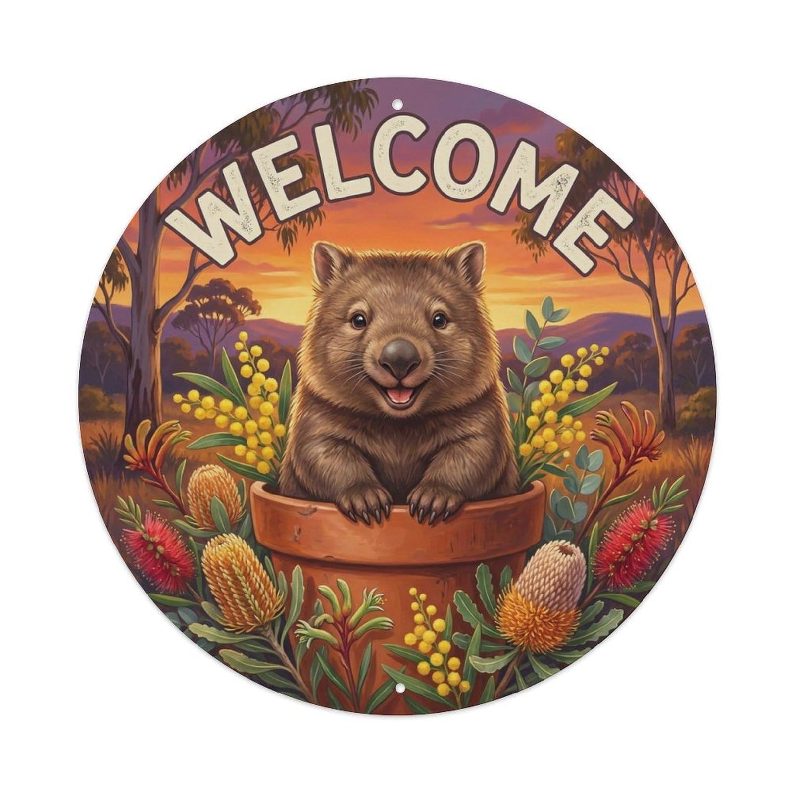 Okahys 8X8inch(20X20cm) Welcome Wombat Bushland Dusk Metal Tin Sign