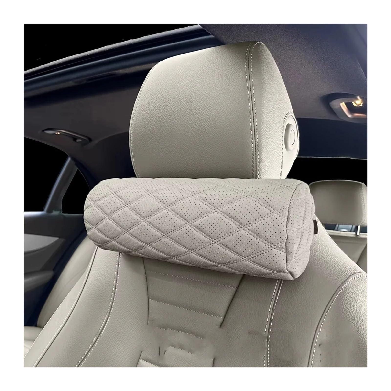 CVPX Seat Headrest Car Seat Neck Pillow Headrest Leather Memory Chair Cervical Pillow Car Seat Pillow(Beige 1PCS)