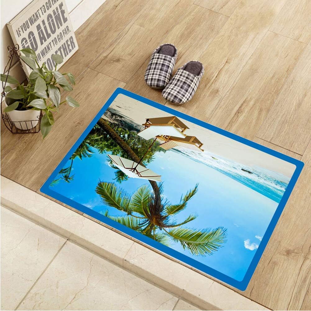 Welcome Mats with Beach Pattern Low Profile Indoor Outdoor Entryway Mat Ocean Doormat Easy Clean Entrance Mat Non Slip Rubber Back Front Door Mat Print Rug for Patio Entry High Traffic Area