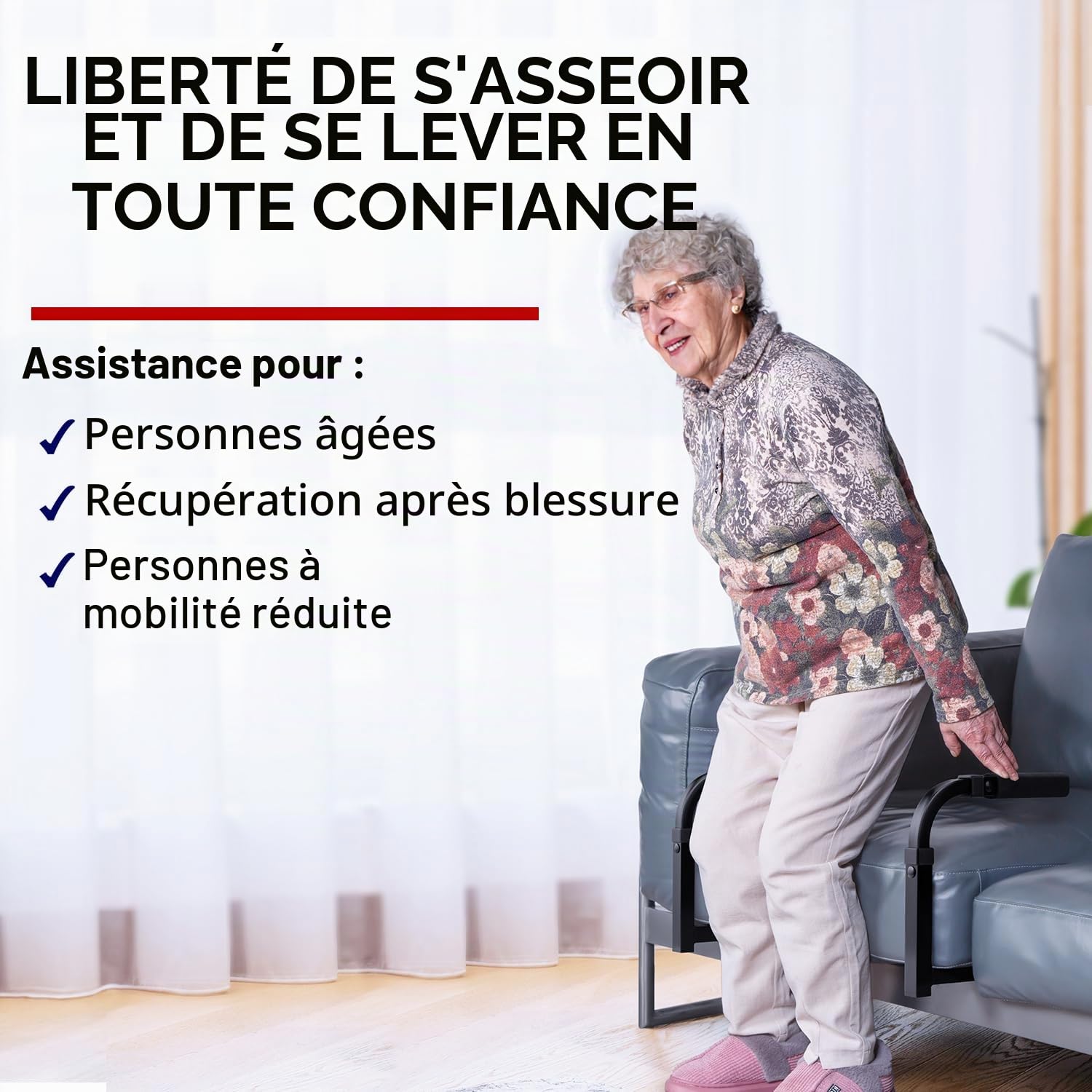 Impresa Rail d'assistance pour fauteuil – Noir, moderne, solide, en forme de S – Support de chaise réglable robuste – Installation rapide pour canapé debout