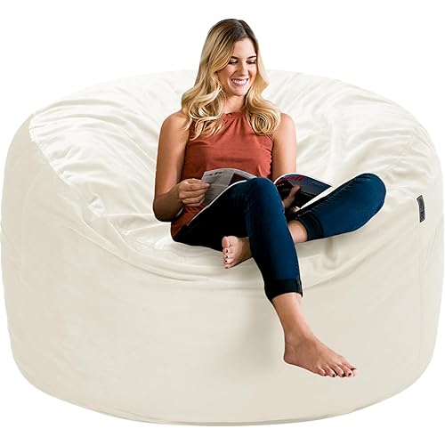 HABUTWAY Bean Bag Chair 3Ft Luxurious Velvet Ultra Soft Fur with High Rebound Memory Foam Bean Bag Chairs for Adults Plush Lazy Sofa with Fluffy Sponge 3' (Beige)
