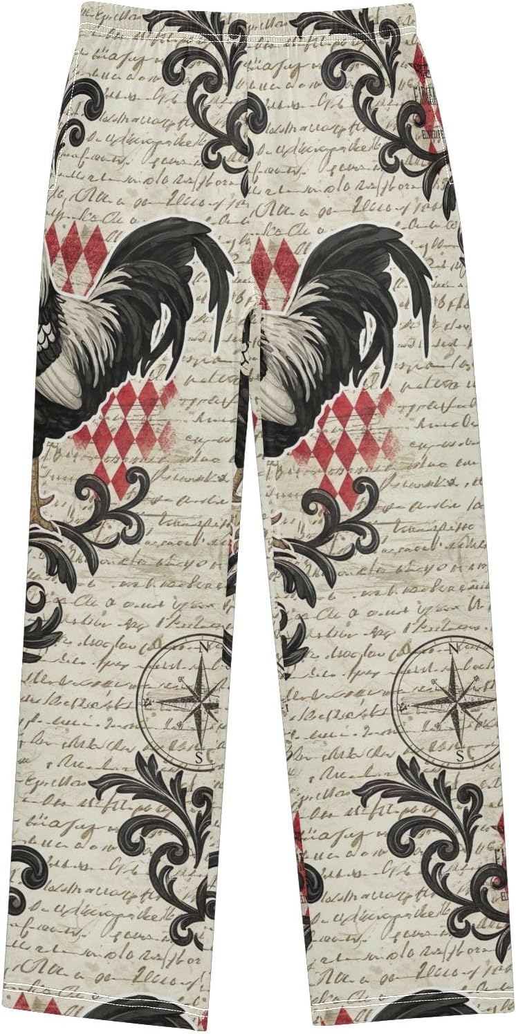 Rustic Rooster Vintage Pajama Pants Soft Breathable Lounge Sleepwear with Pockets, Elastic Waist, Cozy Fall