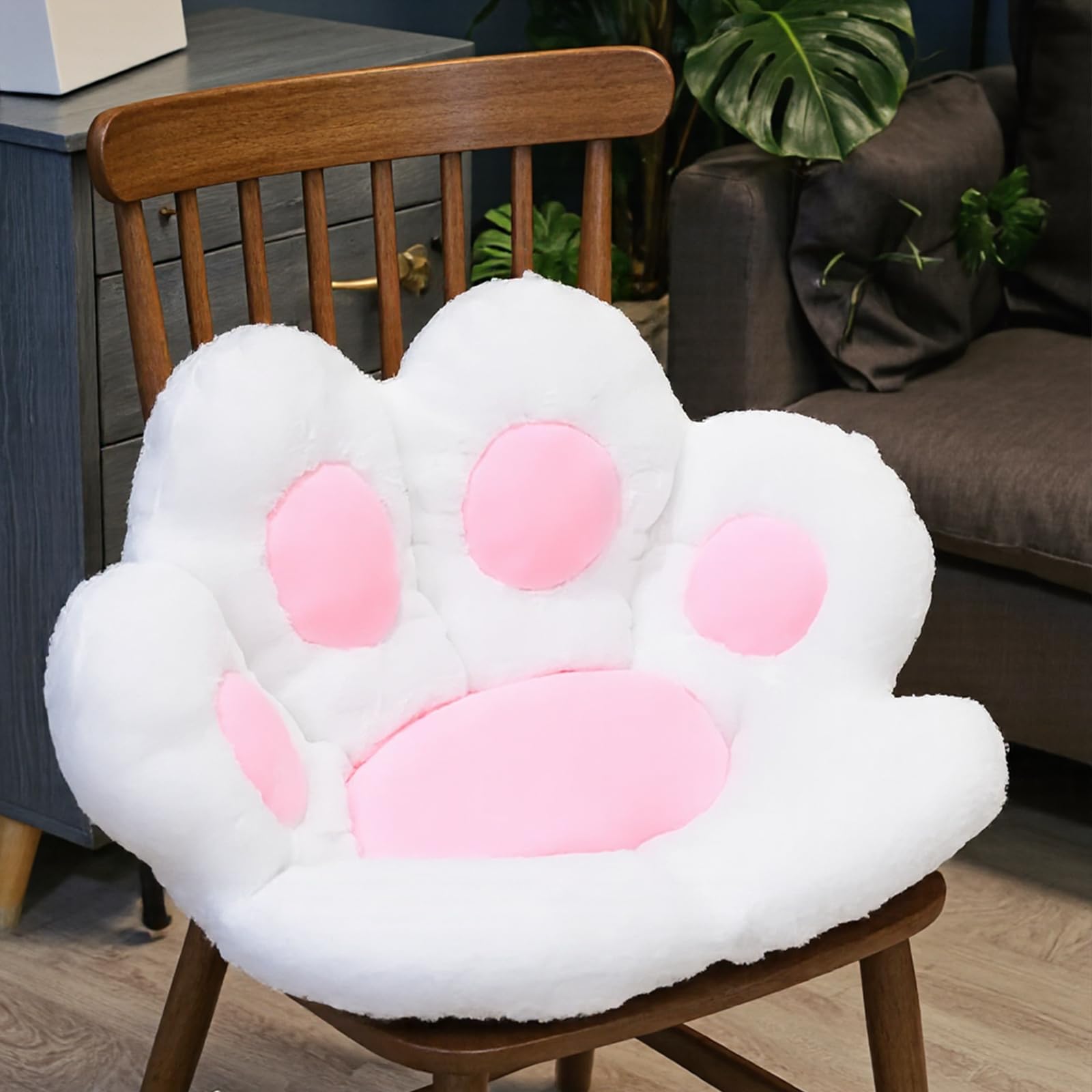 Cojín de asiento con forma de pata de gato, bonito cojín para silla de oficina, silla de juegos, silla de ruedas, asiento de coche, ciática, dolor de coxis (blanco)