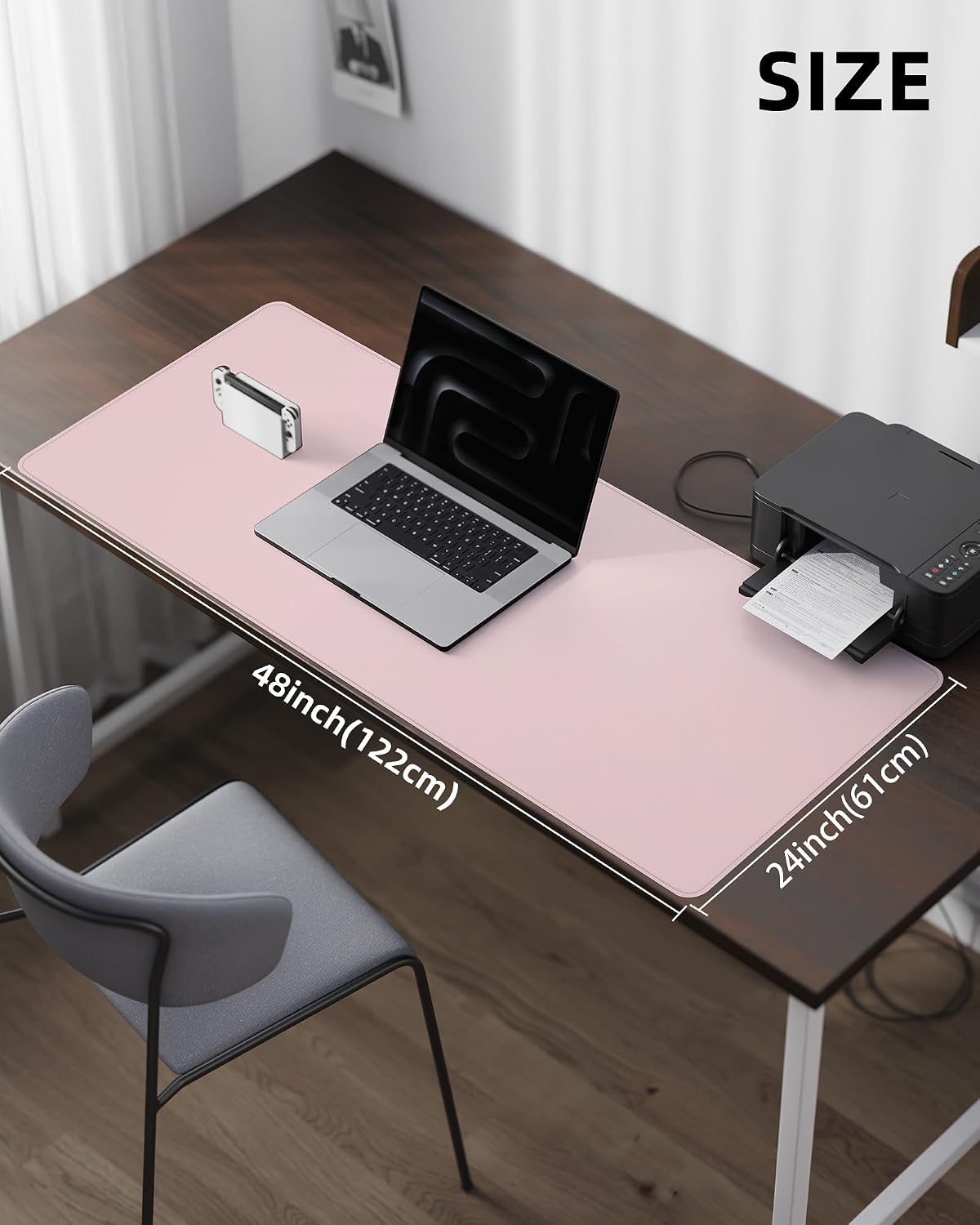 Leather Desk Pad Protector - 48 x 24 Computer Mat, Large Mouse Pad, Non-Slip, Waterproof PU Leather Blotter, Desk Cover for Office and Home (Light Pink) image 5