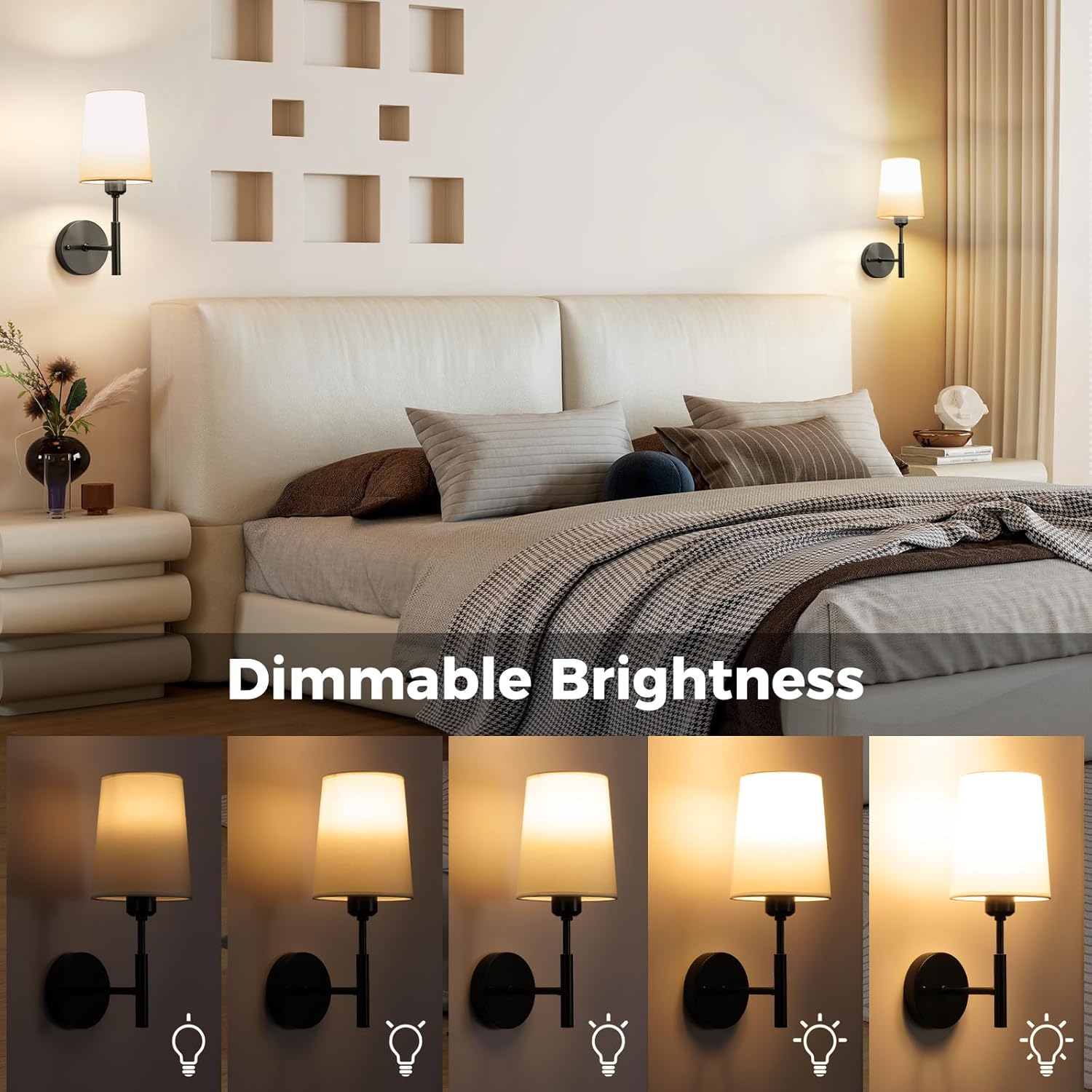 Wall Sconces Battery Operated, Battery Operated Wall Sconce with 13000mAh Magnetic Bulbs and Remote, Rechargeable Wall Sconce Set of 2, WirelessWall Lamp/Lights for Bedroom (Black)