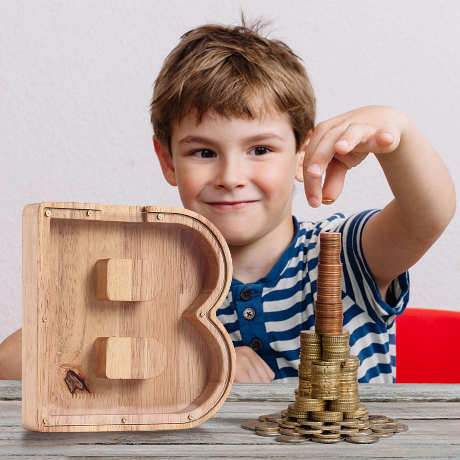 Hucha Infantil Personalizada Con Letras - Madera, Tapa Transparente, Regalo Para Niños