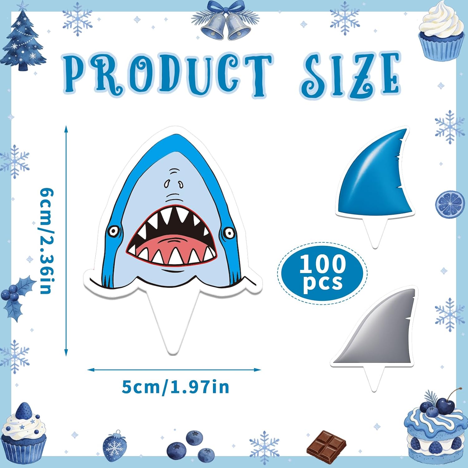 Resurhang 100 Pcs Shark Fin Cupcake Toppers Shark Party Picks Sharks Fin and Head Cupcake Toppers Cake Decorations for Ocean Animals Theme Birthday Parties Summer Pool Party Supplies