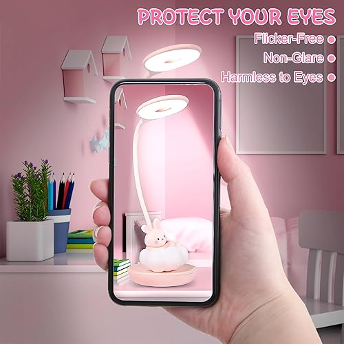 Miniatura 5 de MARZIUS Lámpara de escritorio LED de lectura con diseño de conejo lindo regulable y 5 niveles de brillo para niños, niñas, niños y adolescentes