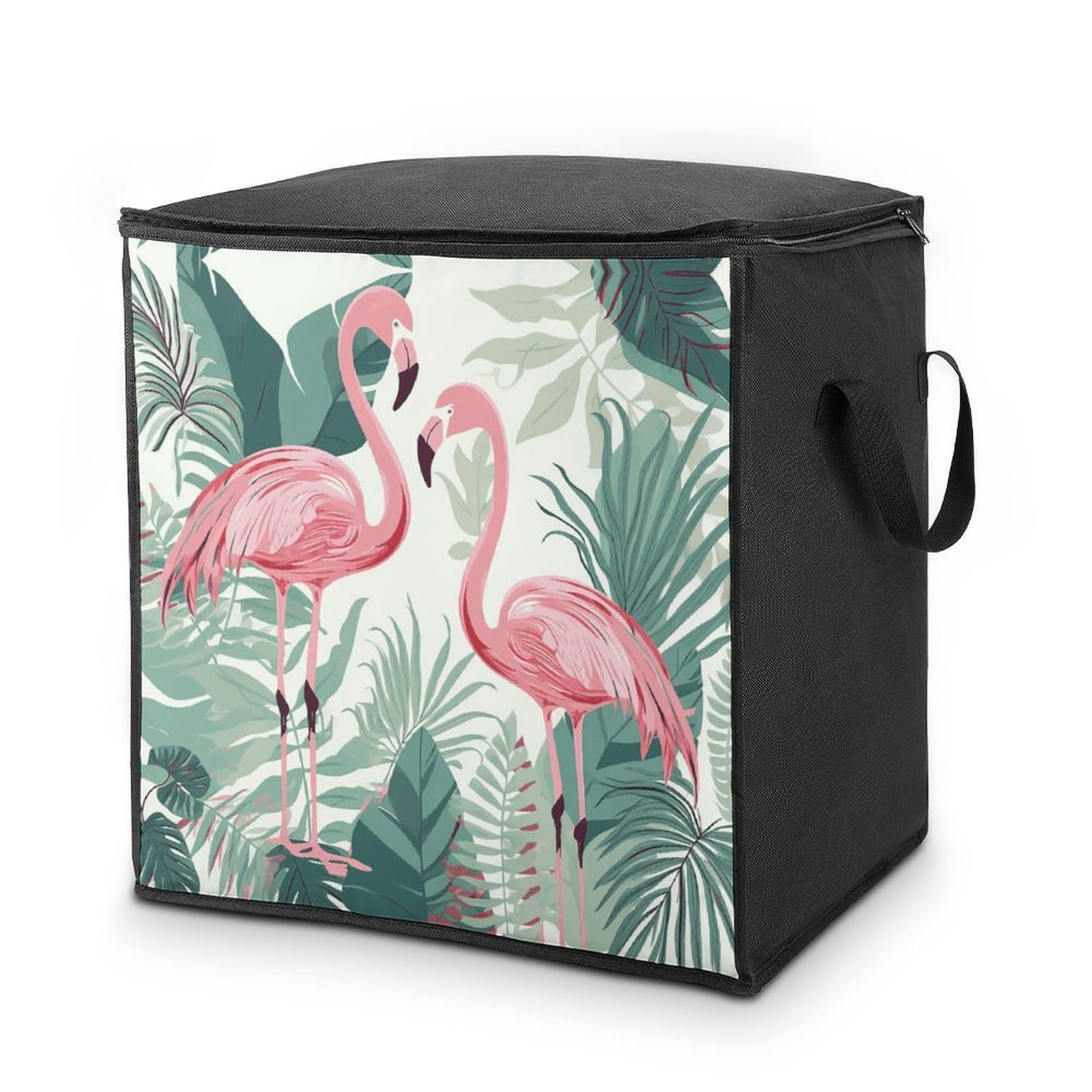 Sac de rangement pour vêtements rose pliable avec poignées et motifs feuilles