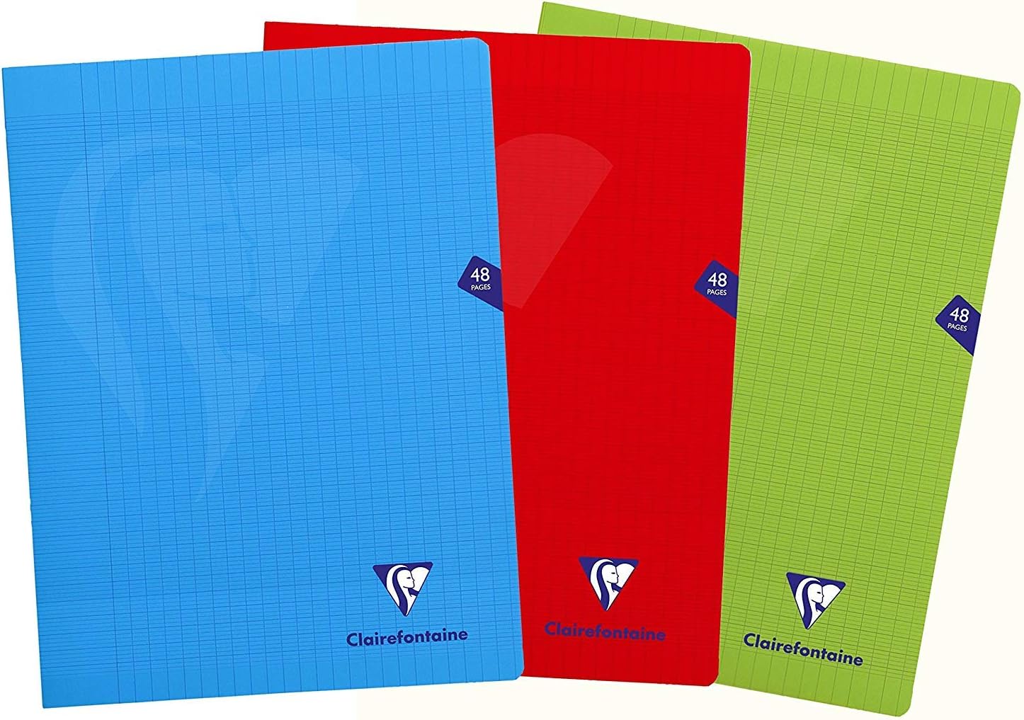 ClaireFontaine – Ref 293311AMZ – Polypropylene Squared Paper Notebook Set of 3 48 Pages - Grands Carreaux Assorted