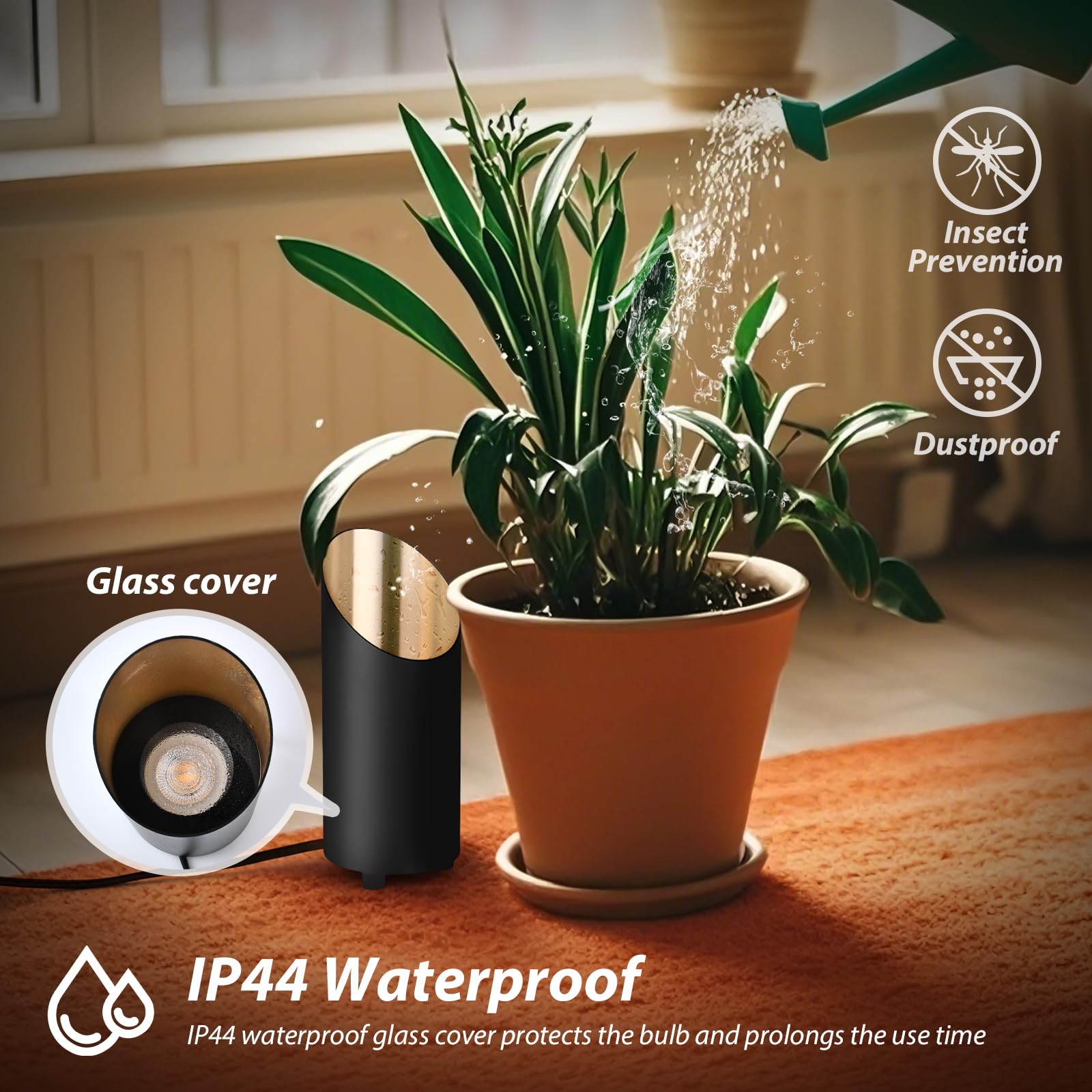 GeyouLux LED uplight spotlight lámpara de pie de aluminio IP44 resistente al agua 6W 600LM, lámpara de pie con interruptor de pie, incl. GU10 lámpara 2700K blanco cálido negro