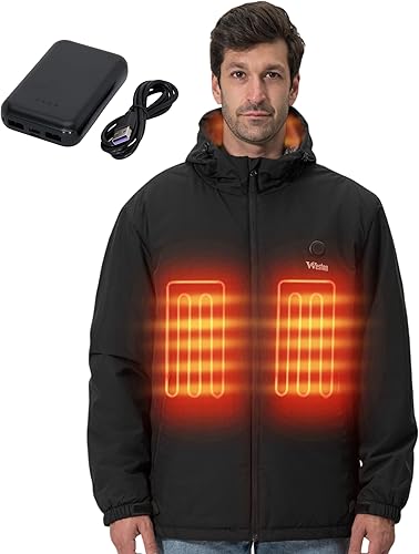 Weston Chaqueta térmica para hombre, 4 zonas de calefacción, batería recargable de 7.4 V, 4800 mAH Chaquetas térmicas resistentes al agua para