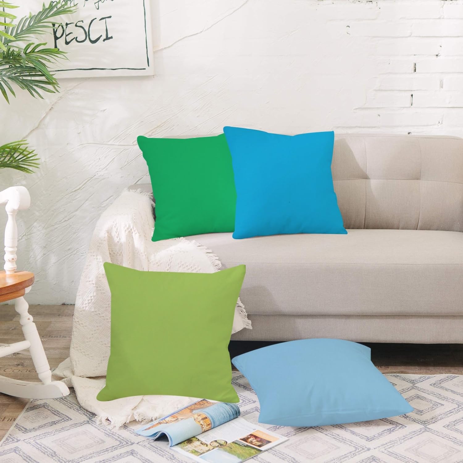ggaimwf Solid Color Linen Look Cushion Covers for Sofa Bright Blue Green Throw Pillow for Bed Monet Oil Painted Color Handmade Square Cushion Cases with Invisible Zipper - Image 3
