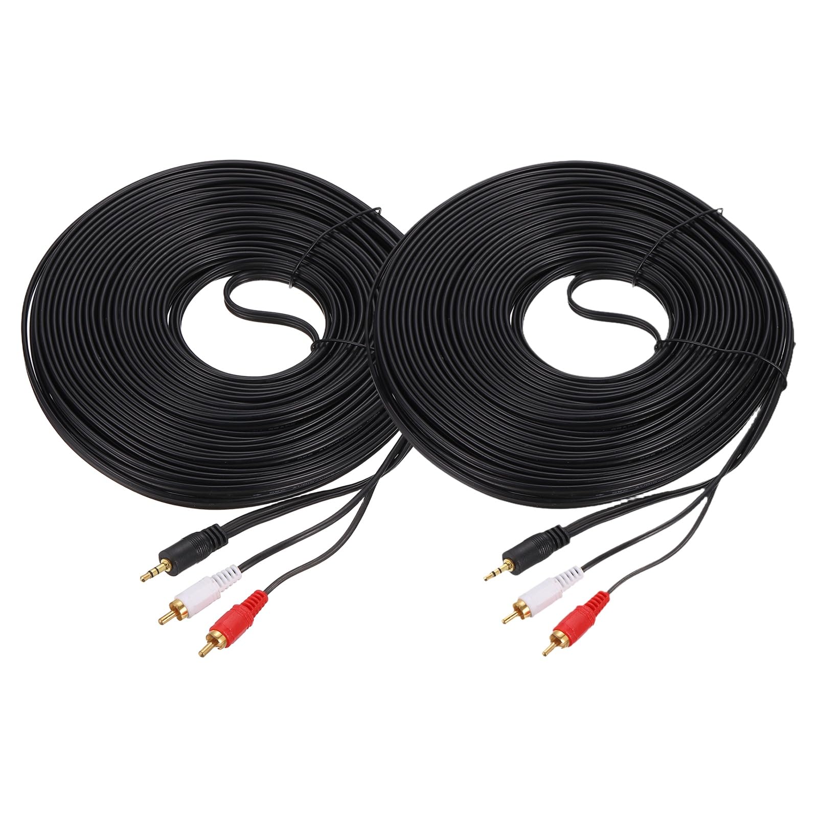 MECCANIXITY 2 cables TRS de 3,5 mm macho a conector 2RCA, 20 m (22 yardas), núcleo de cobre de 3 mm, cable AUX de audio de PVC para transmisión de sonido de alta fidelidad a TV, amplificador, altavoz