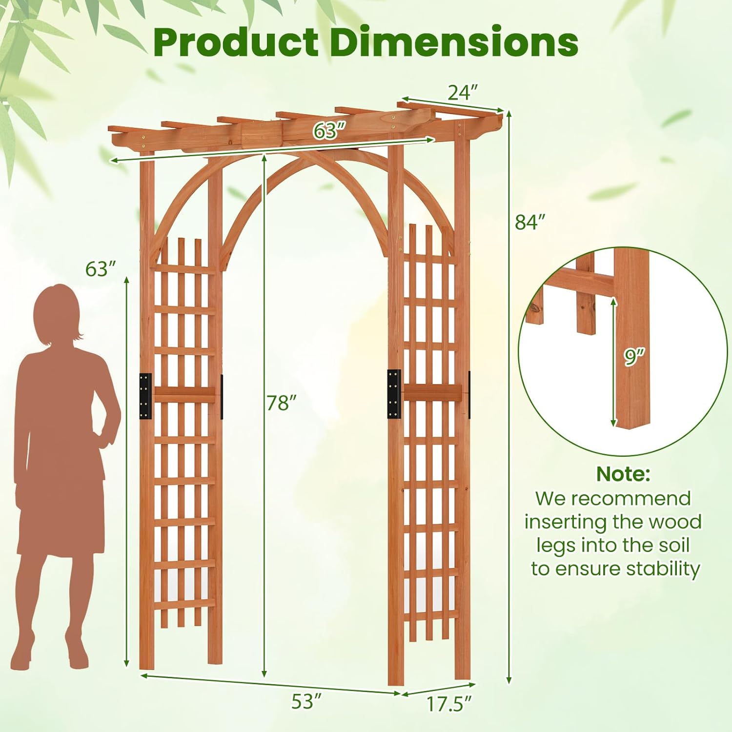 LDAILY Wood Arbor, 85 inch Wooden Garden Arch with 17.5 inch Lattice Side Panels, Wooden Trellis for Climbing Plants Outdoor, Wedding Ceremony, Birthday Party, Lawn