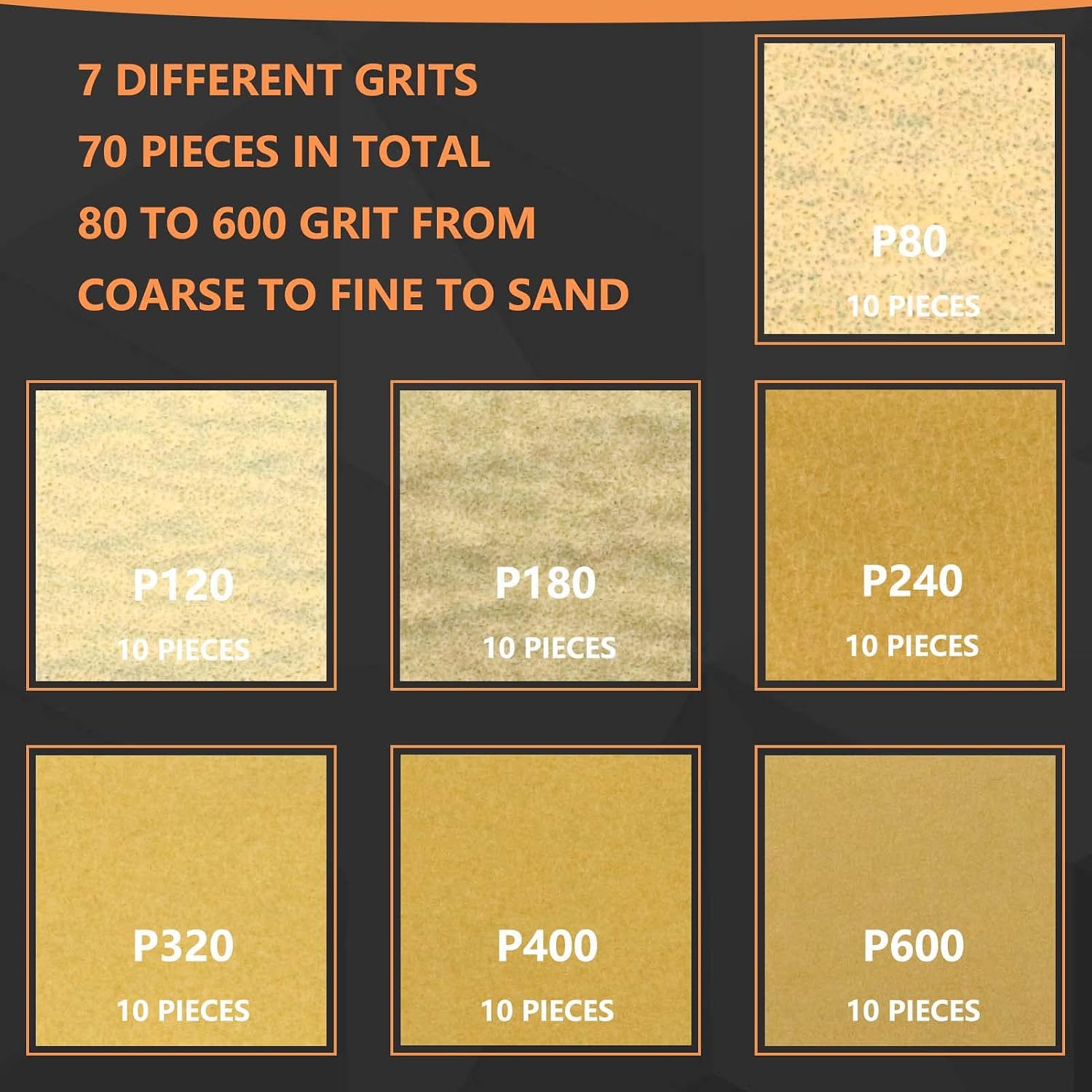 70 Sheets Micro Detail Sander Paper Kit, 3.5”x 1”Hand Sanding Block for Small Projects Wet Dry Hook & Loop Alumina 80 to 600 Grit Sandpaper for Crafts Wood,Tight Narrow Spaces Metal Finishing