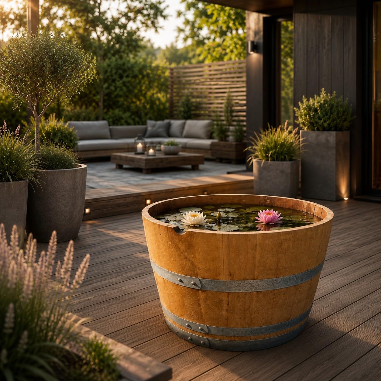 Demi tonneau en bois de chêne, barrique, tonneau en bois, bac à fleurs, table de jardin, très décoratif, résistant au gel.