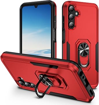 for Samsung Galaxy A15 5G Phone Case, with Rotatable Finger Ring Kickstand, Slim Fit & Full-Body Protection, Military-Grade 15ft Drop Tested, Red