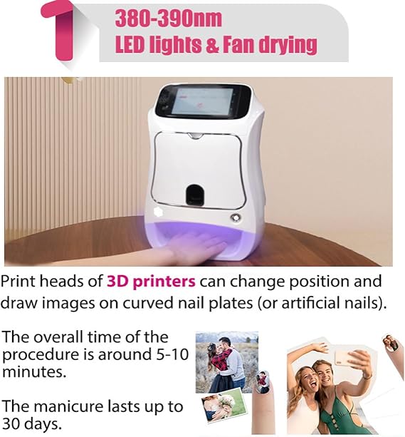 Multifunctional Nail Printer Machine 3d Digital Art Print Machine Portable Automatic Nail DIY Mobile Art Nails Pictures Printing Machine with UV lights/Drying Fan for Nail Salon Use