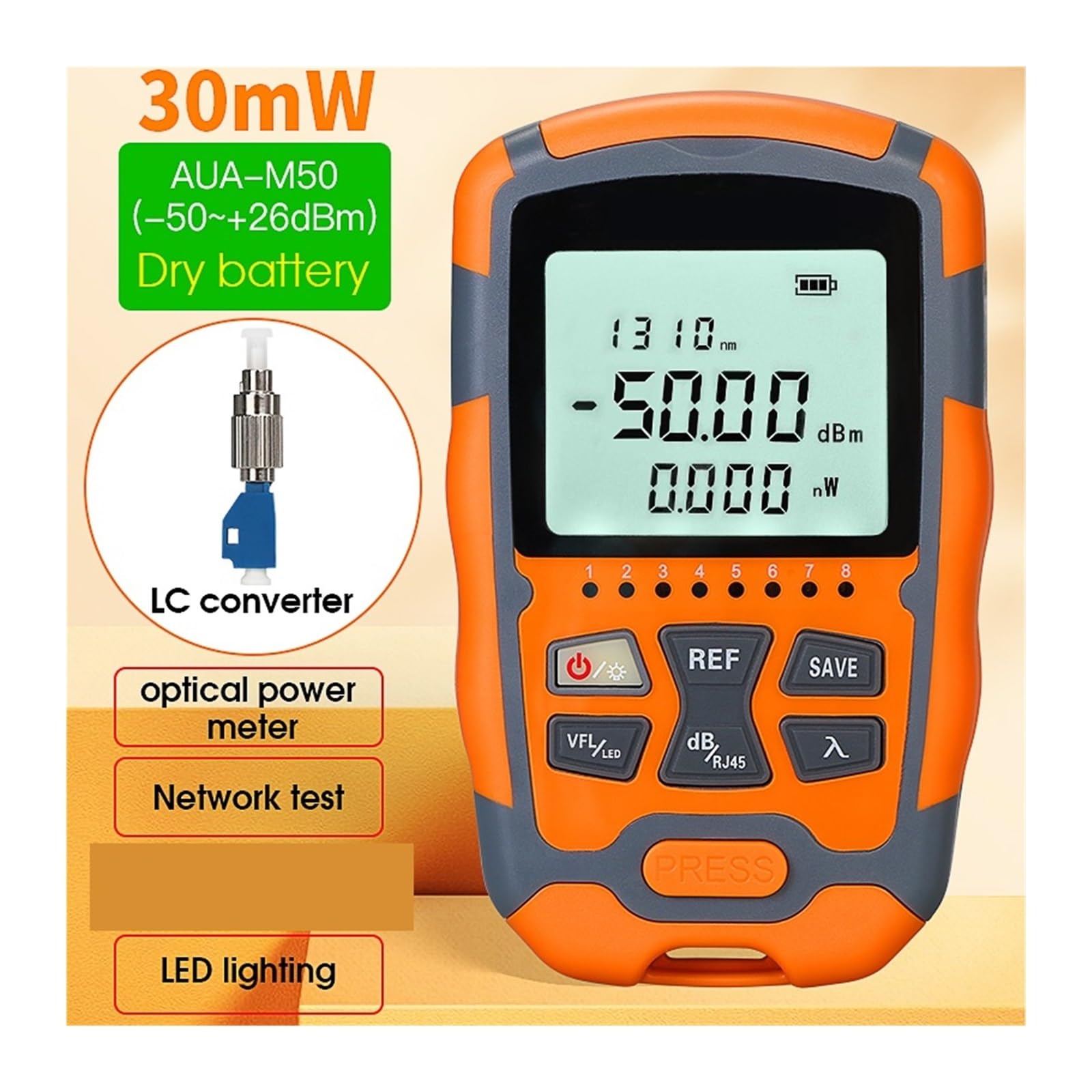 Tester włókien AUA-M50 Mini 4 W 1 Wielofunkcyjny Miernik Mocy Optycznej Lokalizator Uszkodzeń Wizualnych Test Kabli Sieciowych Tester Światłowodów Wysoka dokładność pomiaru(30MW with FC-LC)
