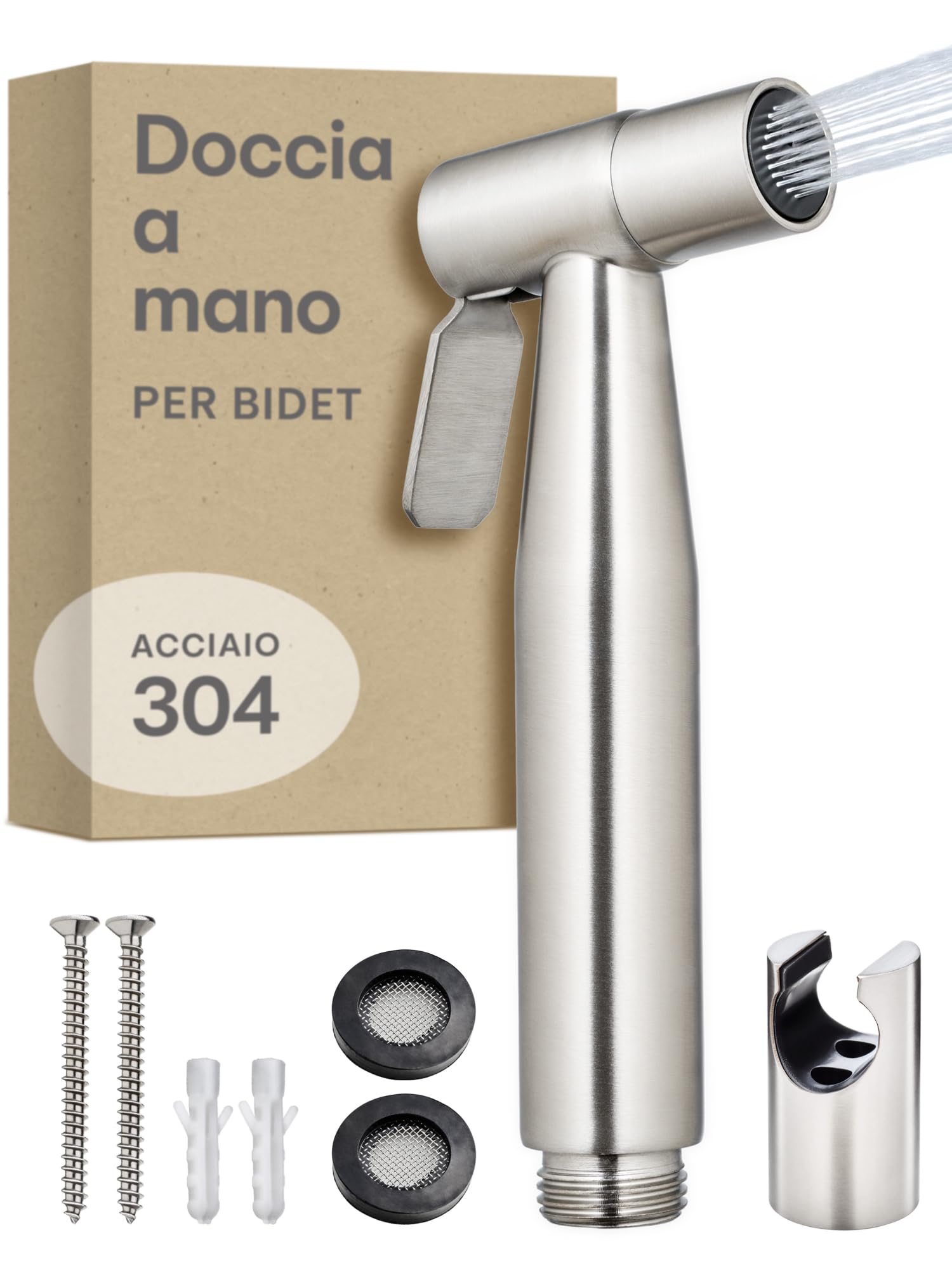 Praknu Bidet Spruzzatore con Doccetta e Supporto - Idroscopino WC in Acciaio Inox per Water e Lavabo