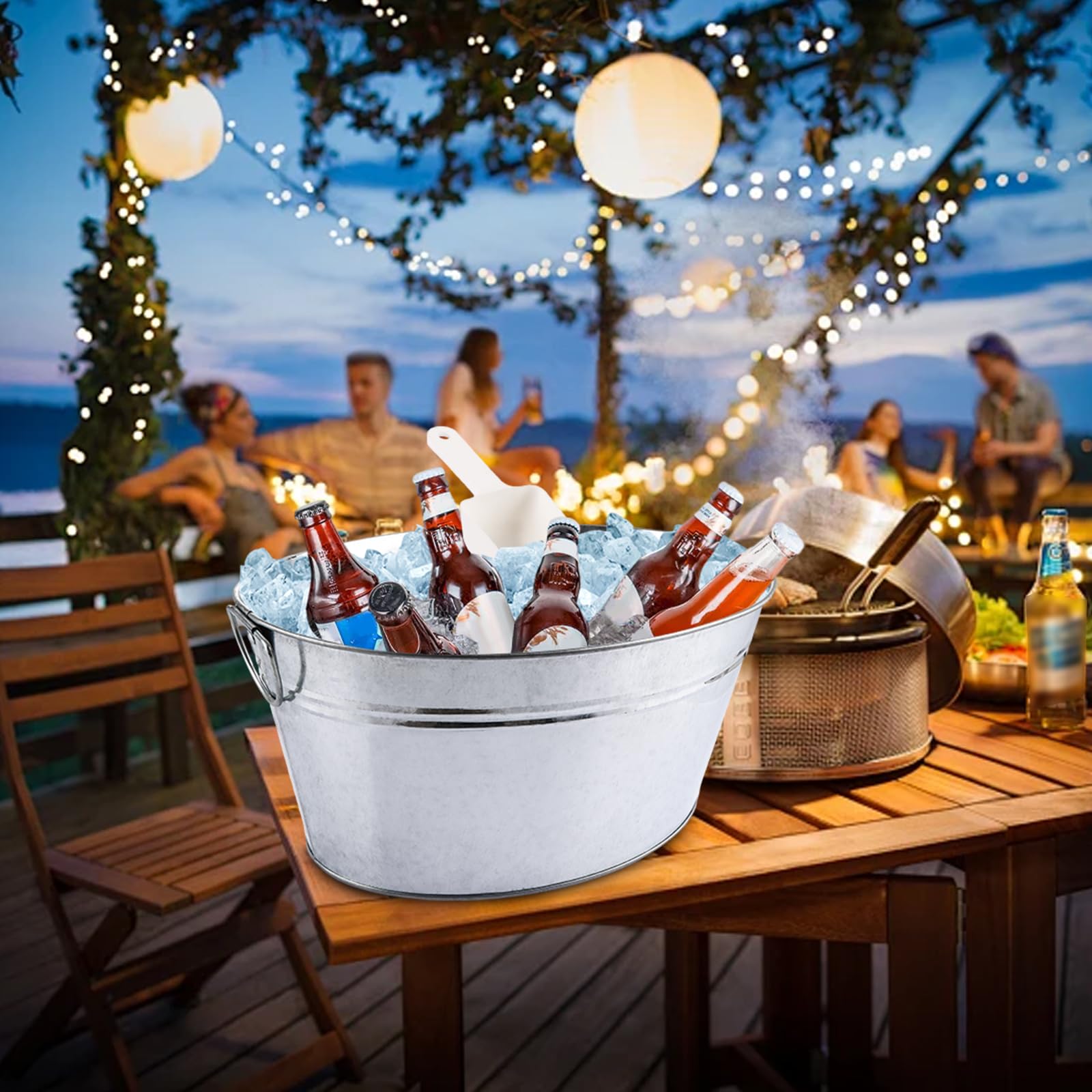 APACALI Lot de 3 bacs à boissons avec anse, bac en zinc avec grattoir à glace, refroidisseur de boisson, seau à champagne étanche, seau à glace pour jardin, fête