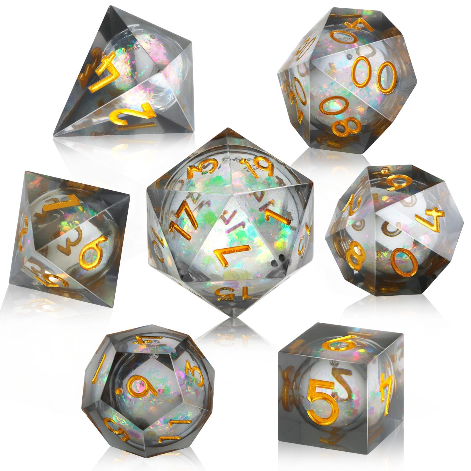 Liquid Core DND Dice Set 7Pcs Sharp Edge Polyhedral Resin D&D Dice for Dungeons and Dragons RPG MTG Table Games,Role Playing Dice Set D20