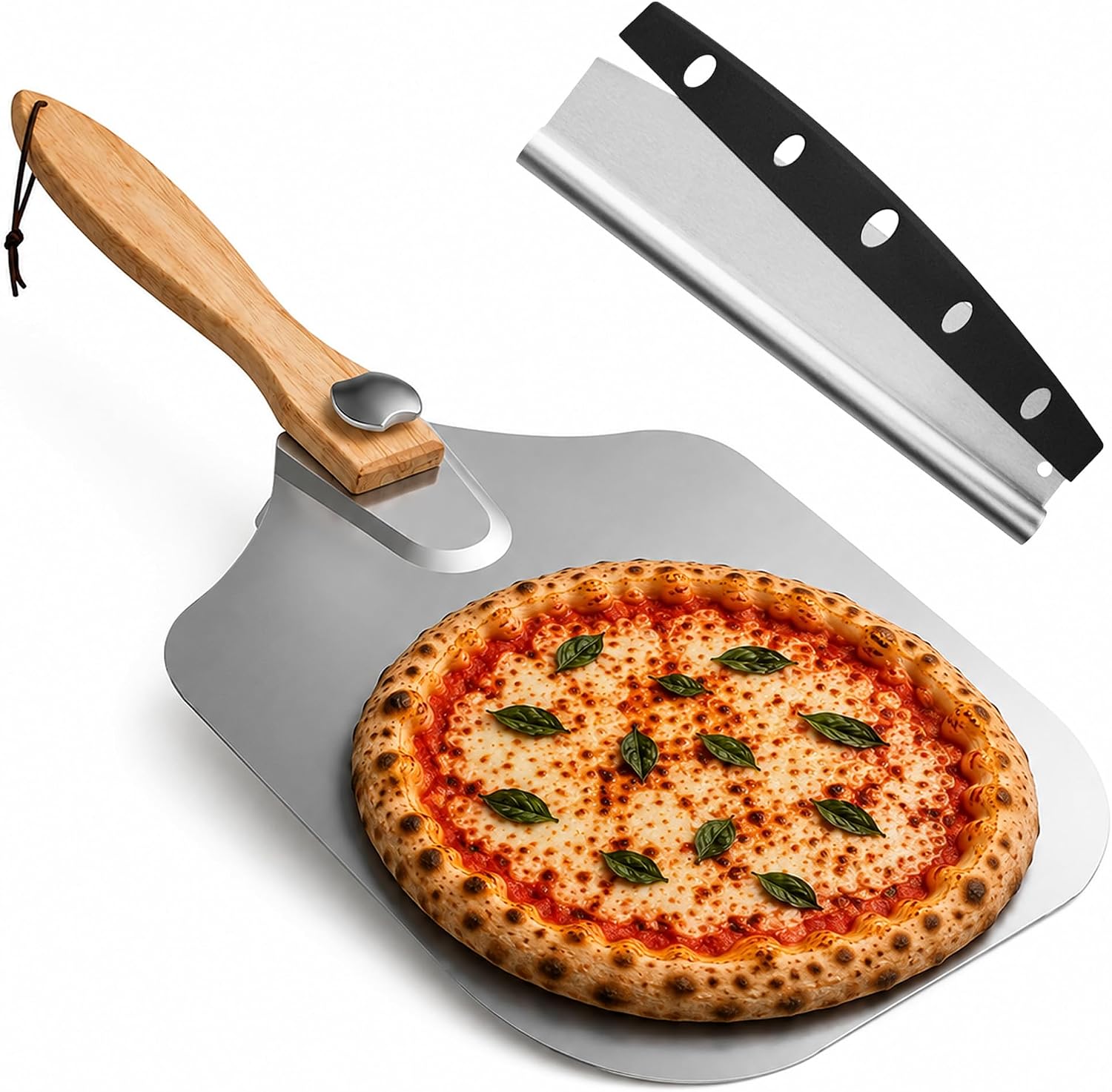 12 x 14 Inch Aluminum Pizza Peel Paddle Spatula With Rocker Cutter