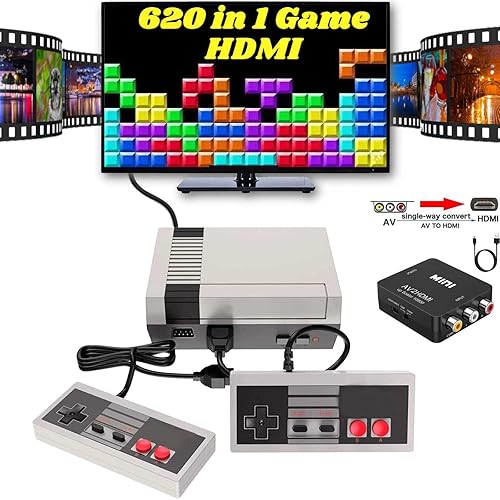 AKARSOLY Retro Game Console,Classic Mini Handheld Vidoe Game Console Built-in 620 Classic Edition Games,HDMI HD and AV Output and Dual Game