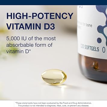 Metagenics Vitamin D3 5000 IU Supplement - High Potency Softgels for Immune, Bone & Heart Health* - 125 mcg Cholecalciferol in Coconut Oil for Enhanced Absorption* - Non-GMO, Gluten-Free - 120 Count