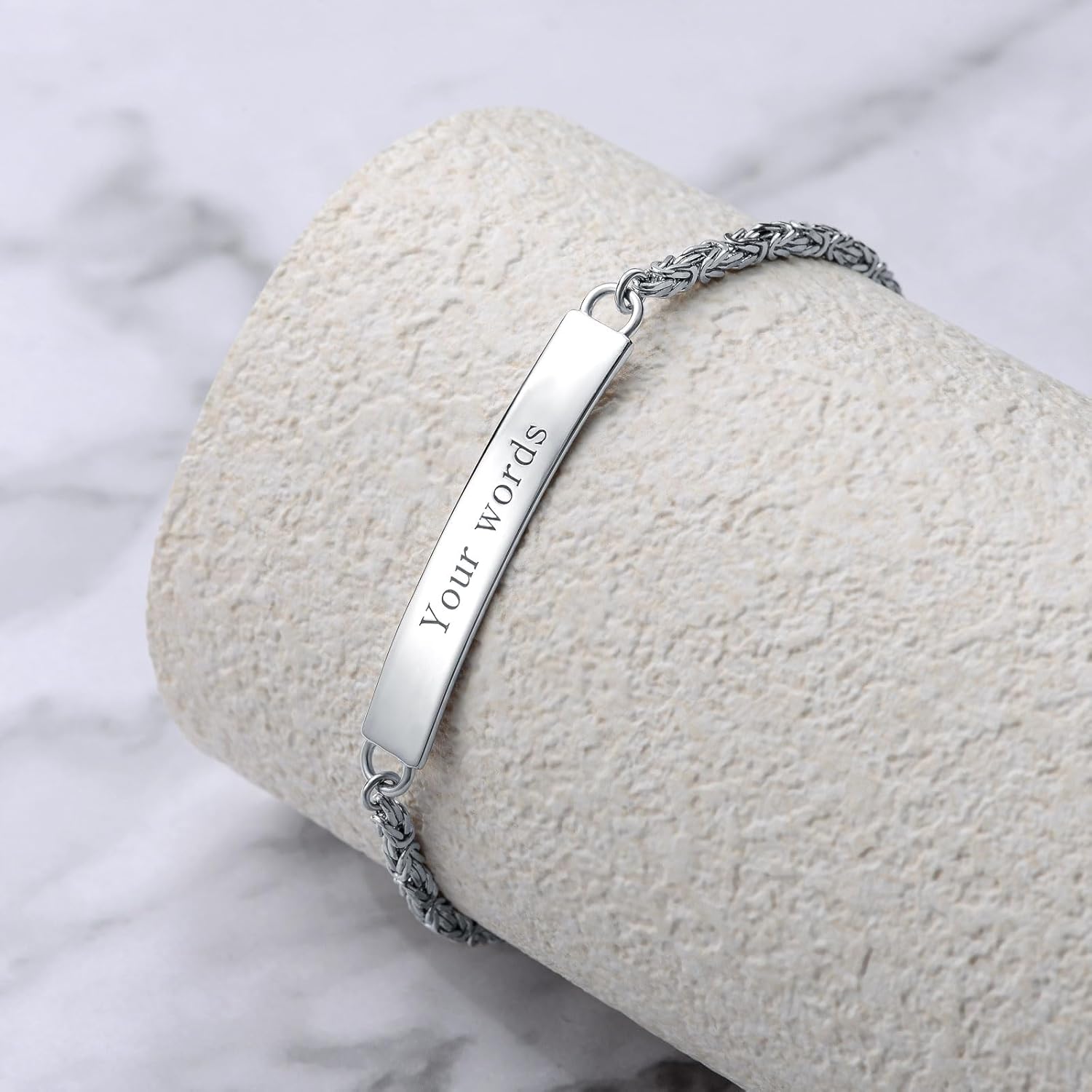 PEIMKO Custom Engraved Byzantine Sterling Silver Bracelet Personalized Bracelet - Custom Name Bracelets for Mom, Wife or Her - Perfect for Birthday, Christmas or Mother's Day Gift