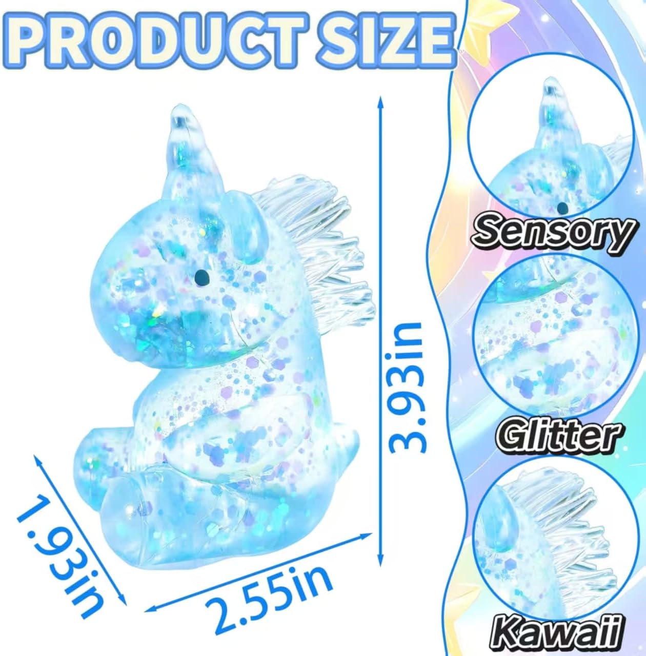 1Pcs Glitter Stress Relief Unicorn Squishy Toy Cute Malt Sugar Filled Unicorn Squishy Sensory Fidget Toy for Kids Adults Anxiety Relief Birthday Party Favors Gift (Blue)