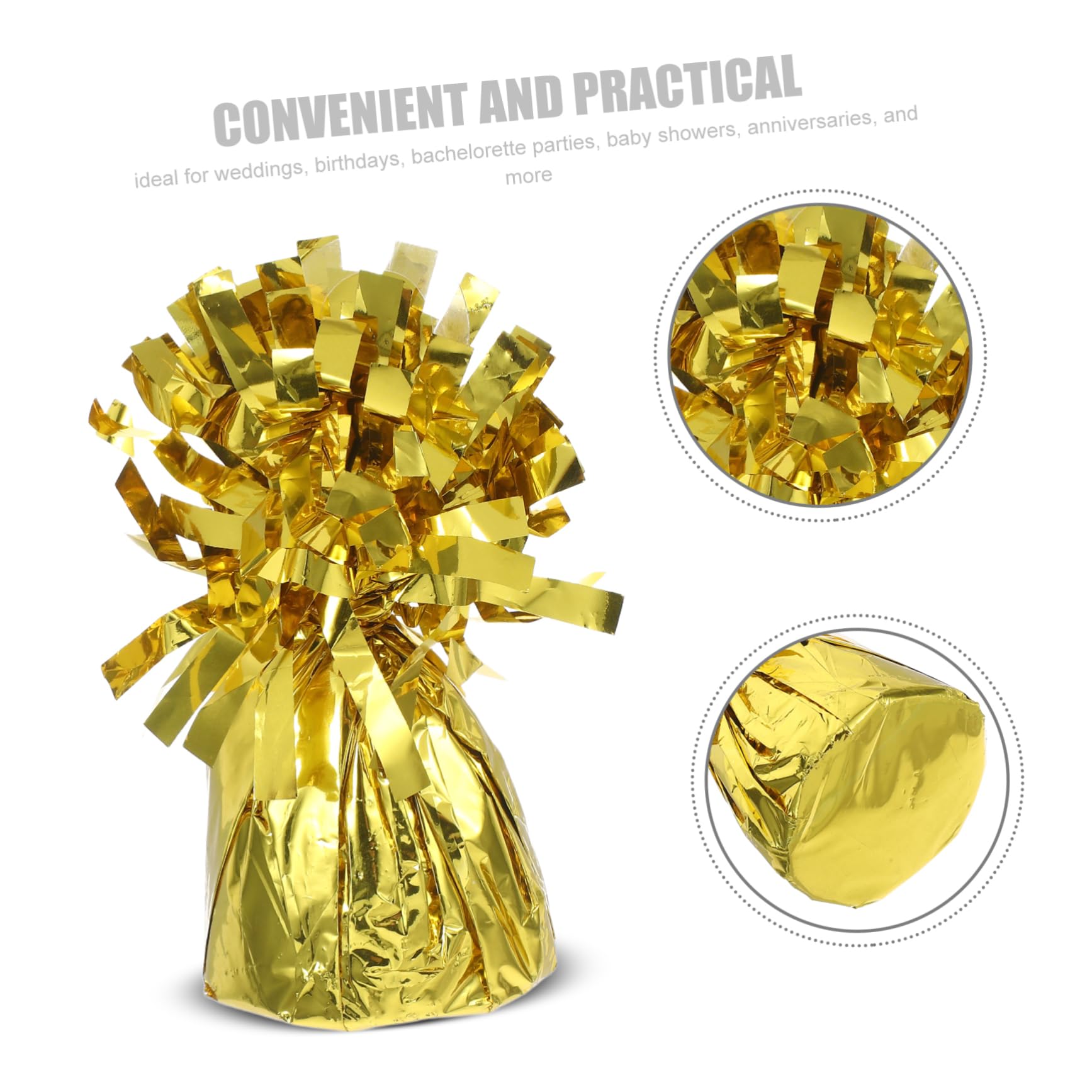 Ballongewichte 6 Stück aus Pvc und Zement für Hochzeiten | Goldfarben, Einzigartige Form, Leicht zu Verwenden, Stabiler Halt für Shower, Passendes Ballonzubehör für Dekorationen