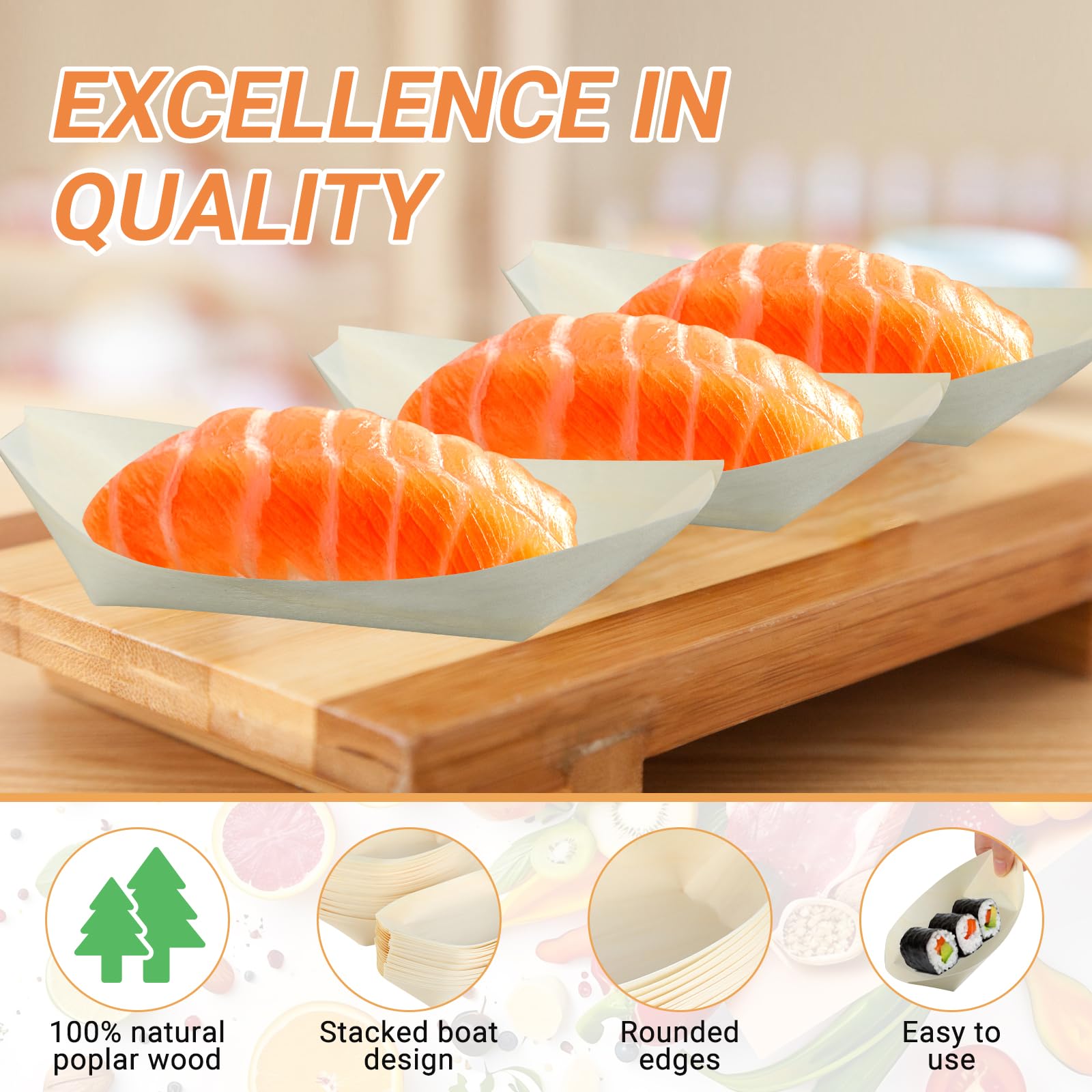 100 ciotole per finger food in legno (17 cm), per snack, monouso, biodegradabili, per snack, insalata, sushi e feste a buffet, ideali per adulti e bambini