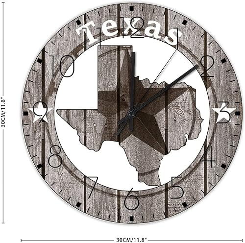Miniatura 9 de Reloj de pared colgante de madera, funciona con pilas, sin tictac, con mapa del hogar de Texas Lone Star, relojes de pared vintage, bandera de