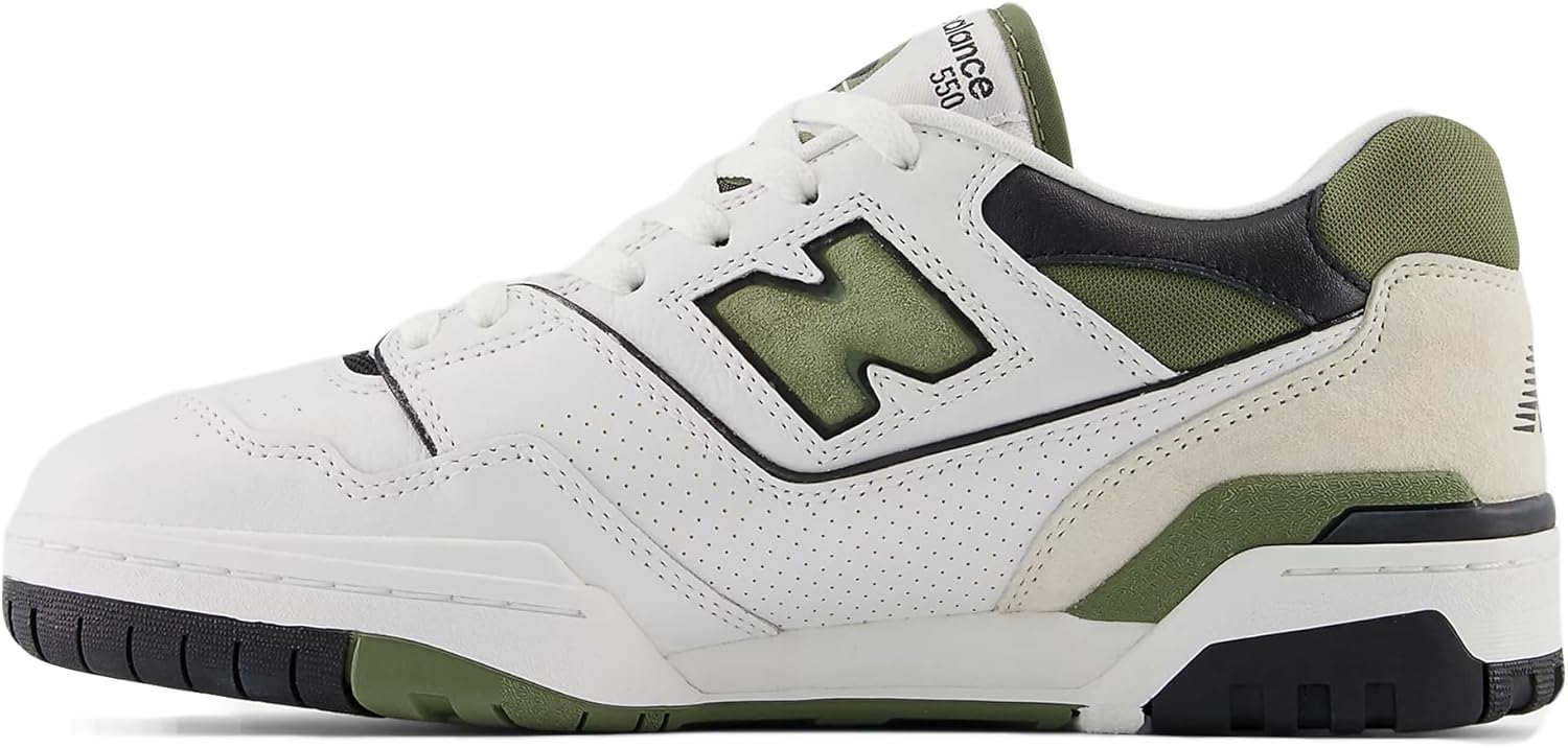 New Balance Men's 550 Sneakers, White/Dark Olivine, 7.5 Medium US - Image 2