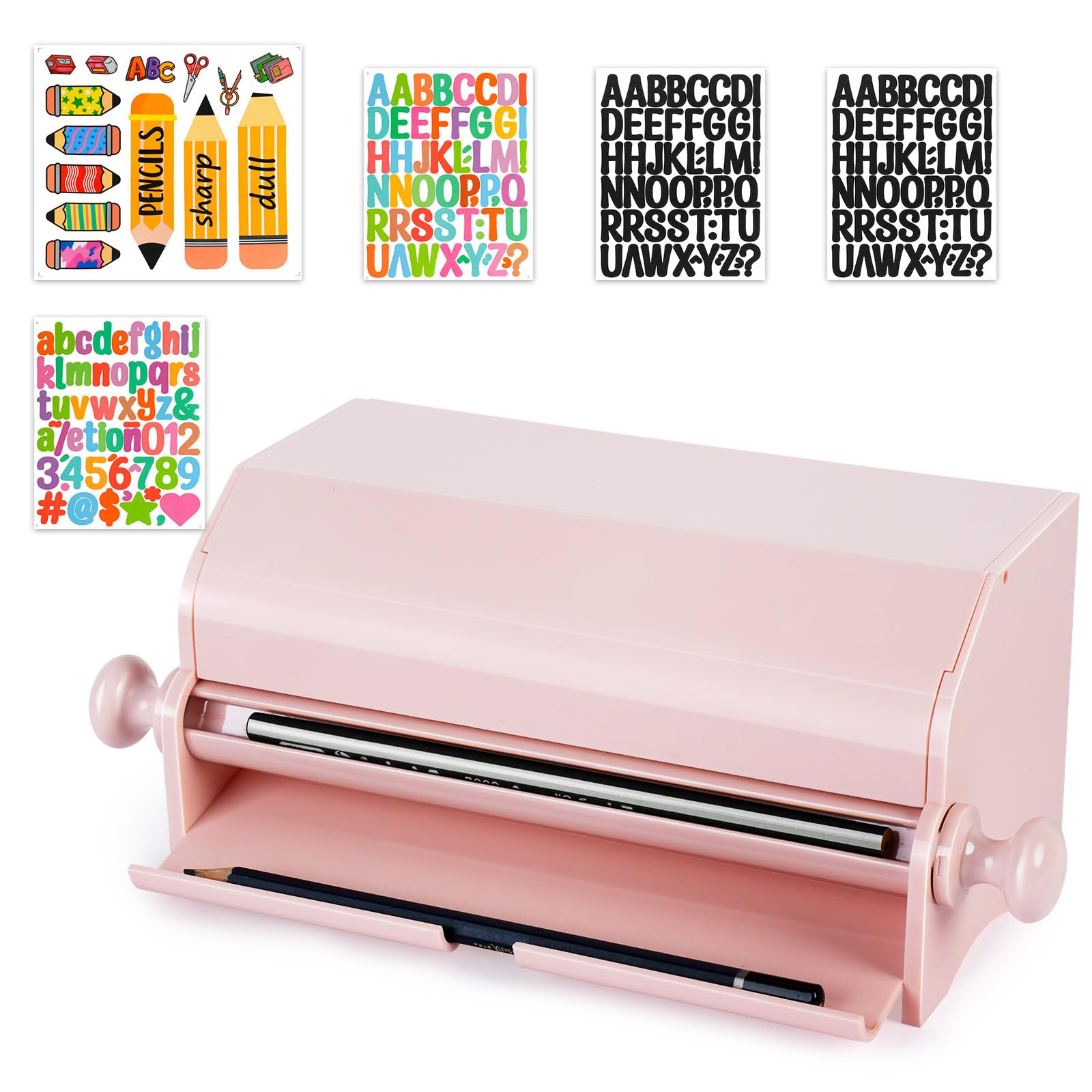 Dispensador de lápices para aula con 4 hojas de calcomanías, soporte acrílico para lápices para escritorio, caja de almacenamiento de lápices para uso en la oficina o regalo para profesores