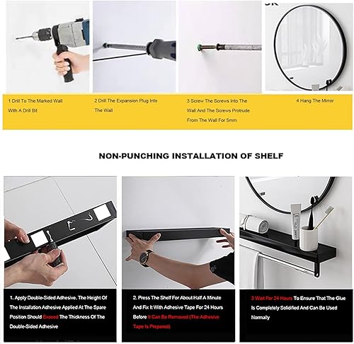 Miniatura 6 de OOCCO Espejo de tocador para decoración de baño, espejo de pared para marco negro, espejo de montaje en pared para maquillaje, entrada, sala de