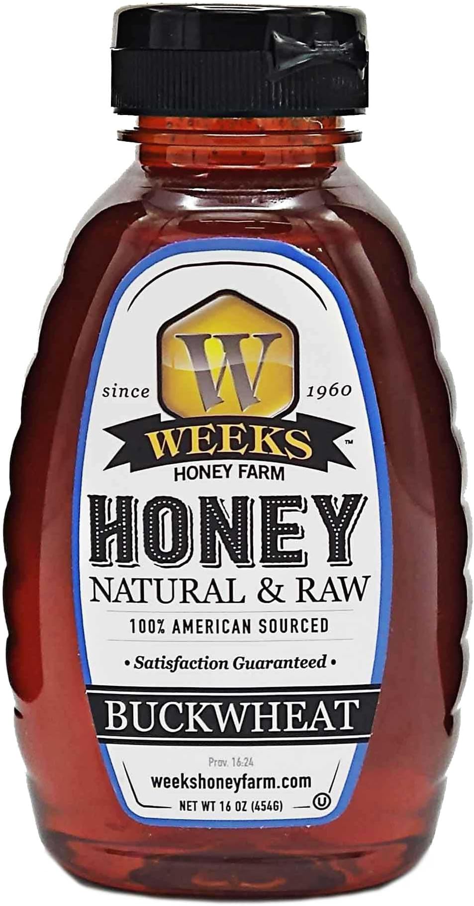 Pure Raw Unfiltered Buckwheat Honey, 16 oz - Premium Dark American Buckwheat Honey by Weeks Honey Farm | Bold Molasses Flavor