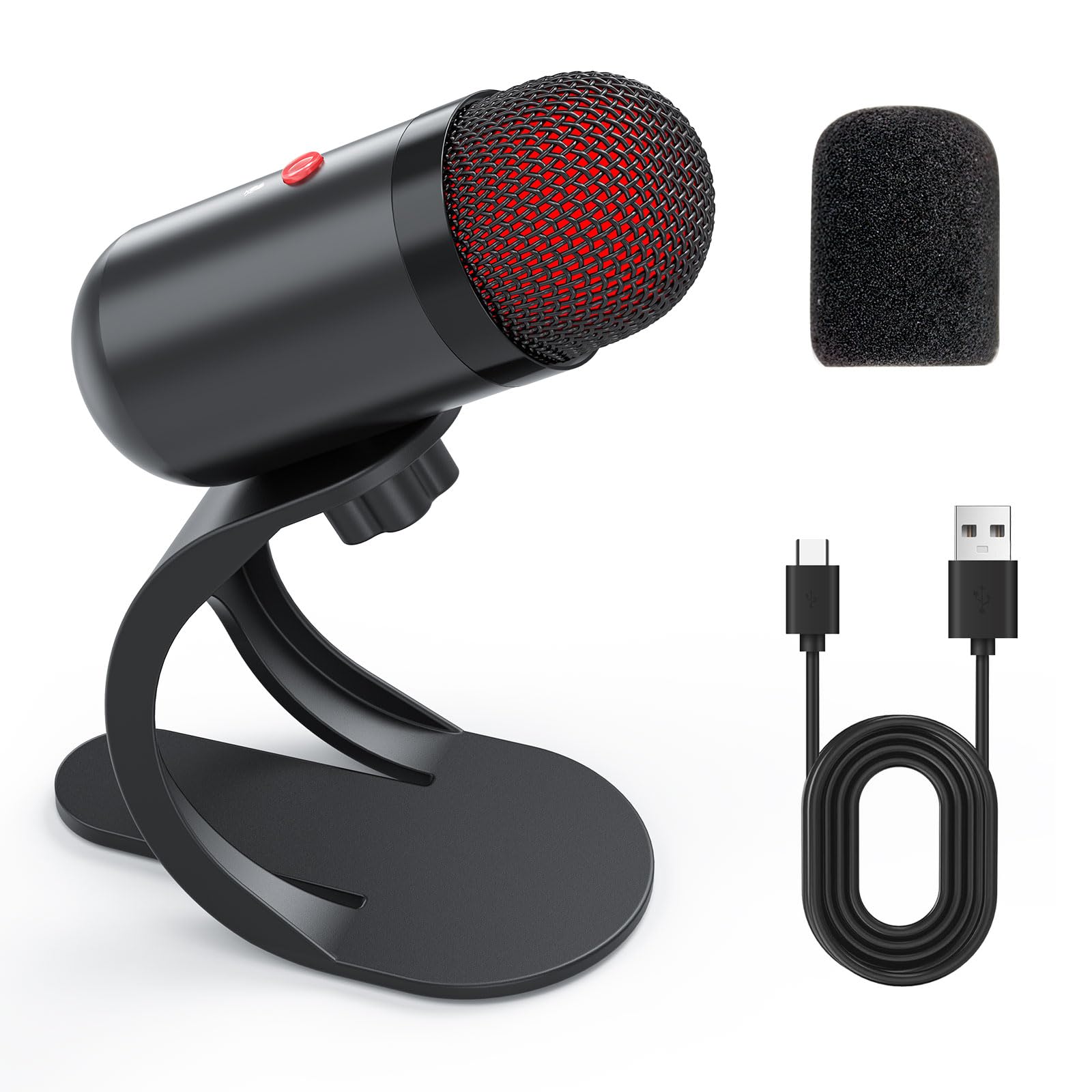 LIANGSTAR USB Computer Microphone, Podcast Mic Desktop with Mute Button for Recording Streaming, Color Change, Omnidirectional Condenser, Plug and