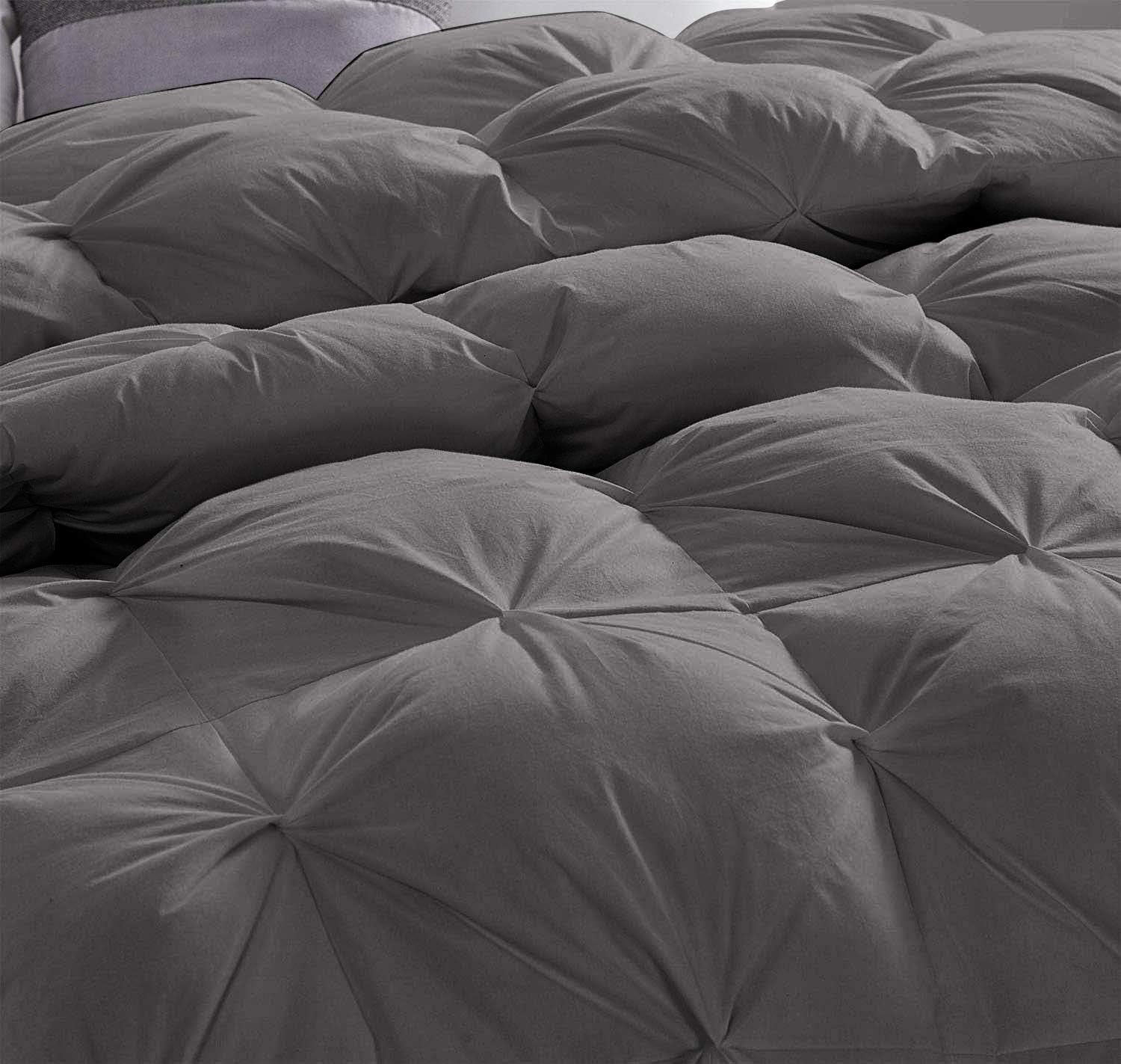 DNG Creations 5 Piece Luxury Pinch Pleated Comforter Set Premium Super Soft 400 GSM All Season Pintuck 1000 Thread Count 100% Egyptian Cotton Super Soft Twin/Twin XL Size Dark Grey Color