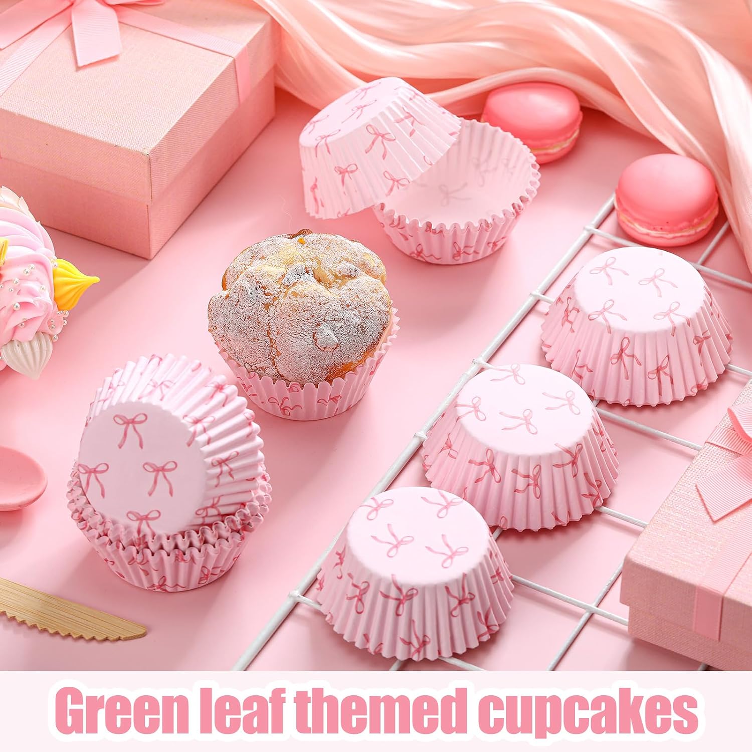 Tioncy 300 Pcs Pink Bow Cupcake Liners Coquette Bow Cupcake Wrappers Baking Cups Baking Standard Liners Holders for Baby Shower Wedding Bachelorette Bridal Showers Birthday Party Decoration