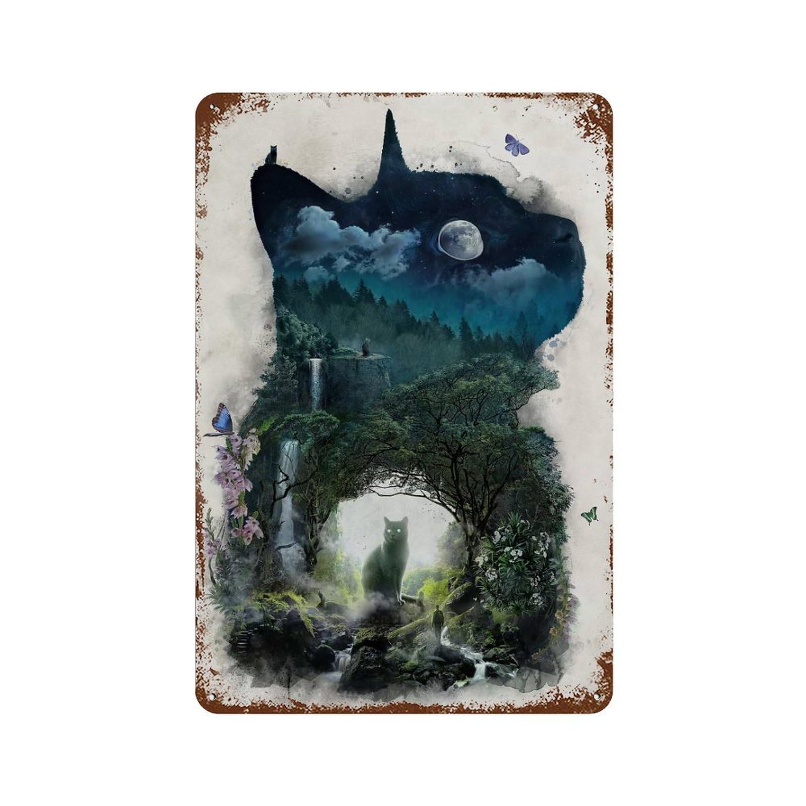 The Realm of Cats Rust Effect Tin Sign 11.8"x7.9", Vintage Wall Decor for Bistro, Counter And Cafe Decor