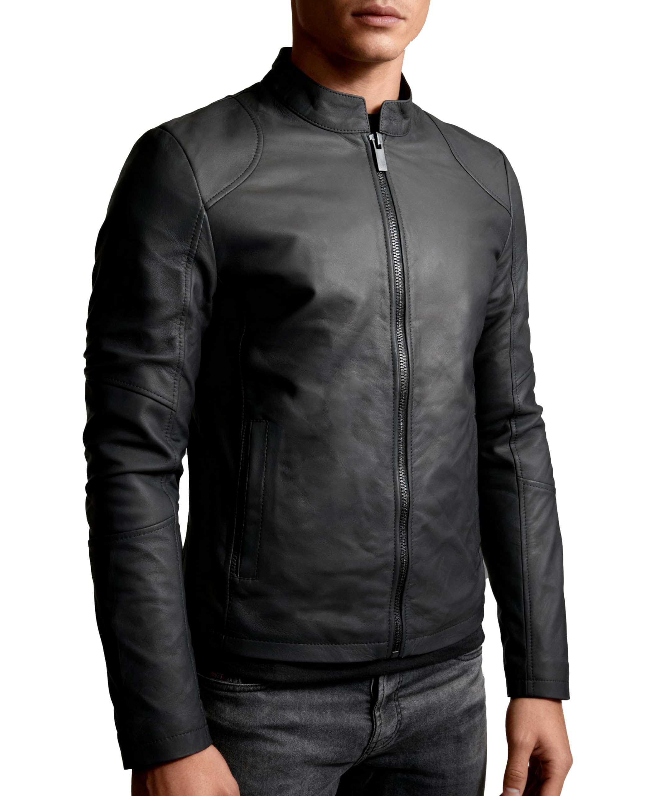 Crone Ivar Herren Lederjacke Cleane Basic Echtleder Jacke | Echtleder, Stehkragen, cleaner Basic-Look, Regular Fit